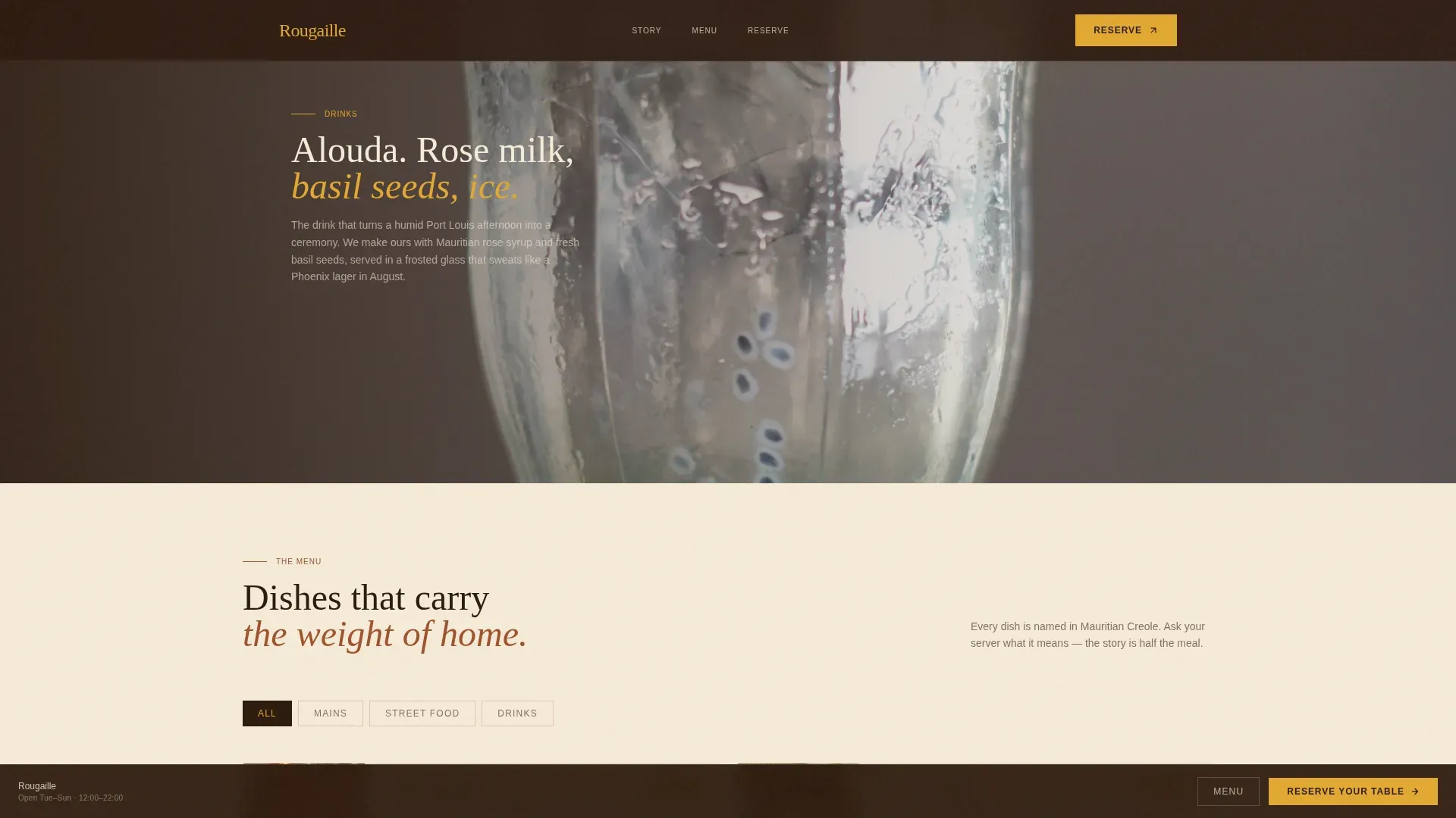 Immersive Mauritian Restaurant Landing Page Template