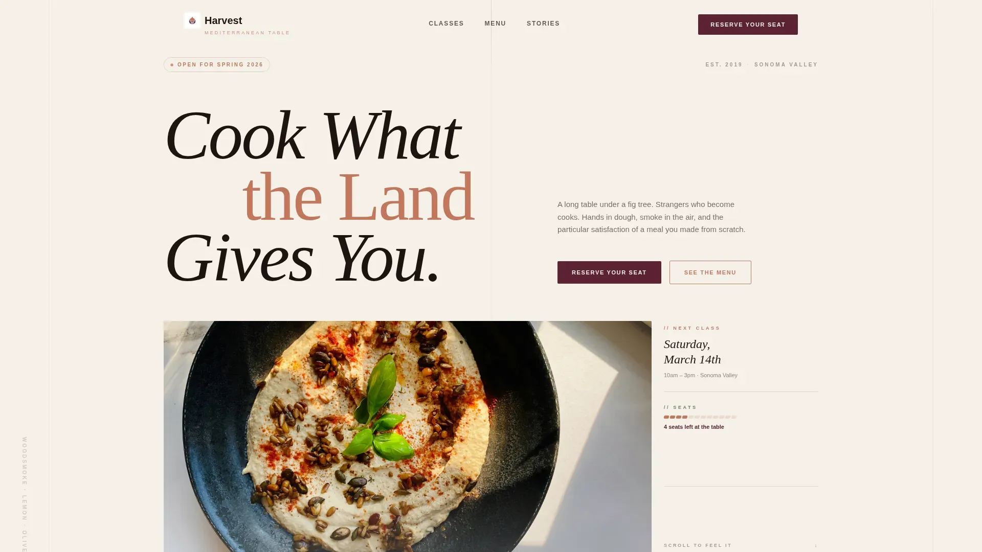 Artisan Mediterranean Cooking Class Landing Page Template