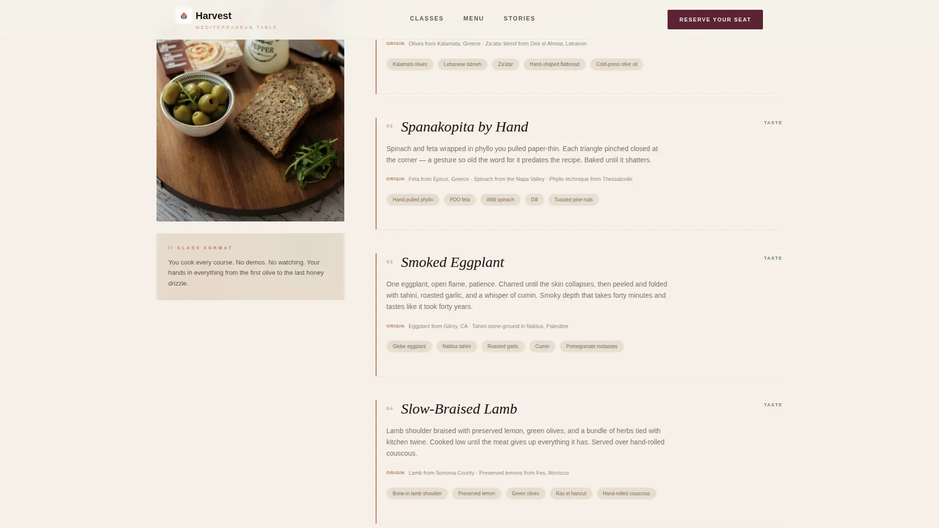 Artisan Mediterranean Cooking Class Landing Page Template