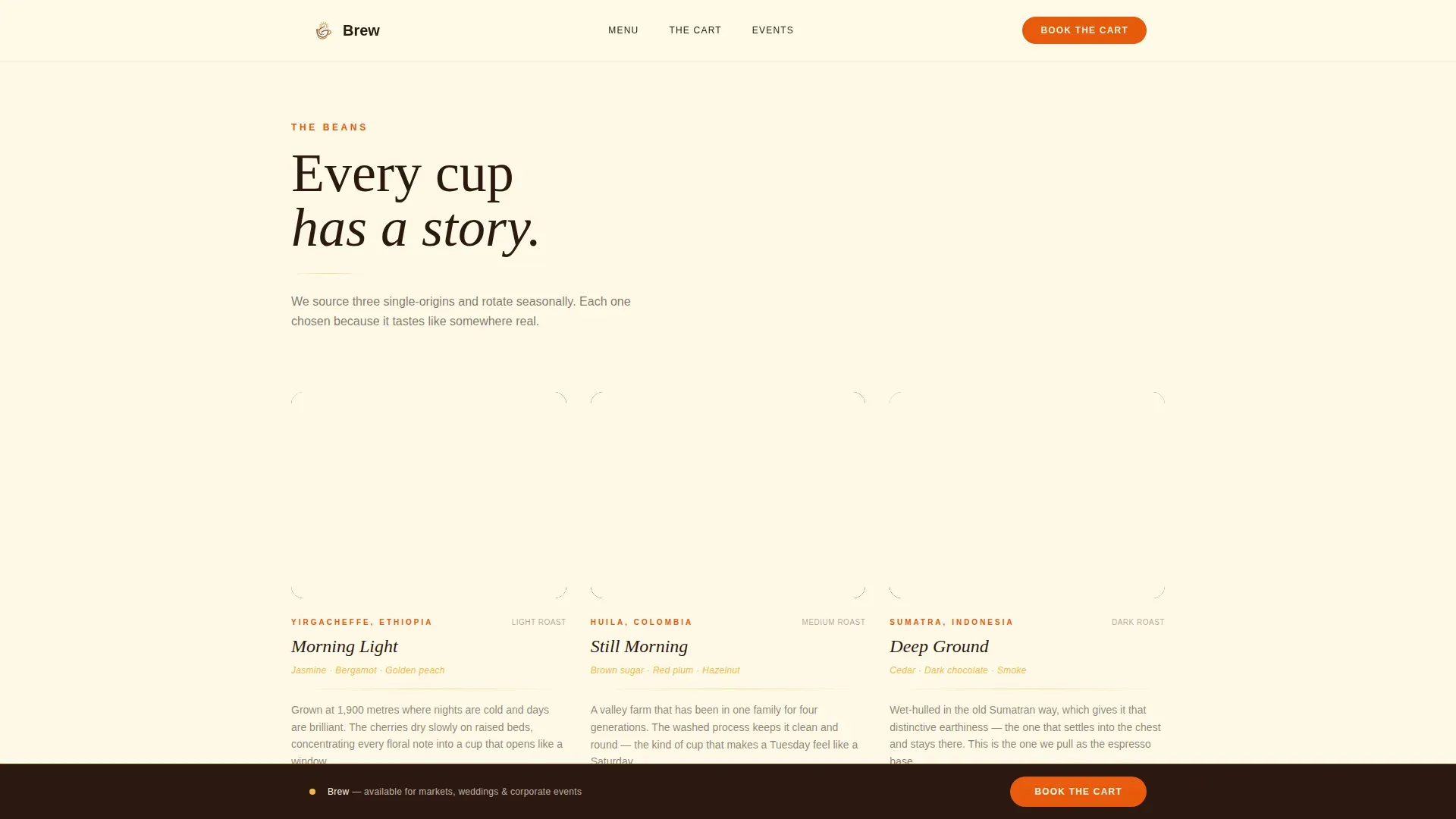 Pastoral Calm Mobile Coffee Cart Landing Page Template