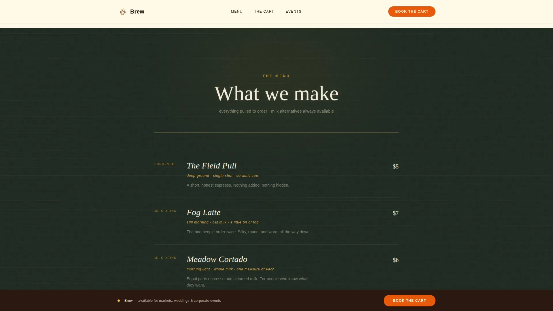 Pastoral Calm Mobile Coffee Cart Landing Page Template