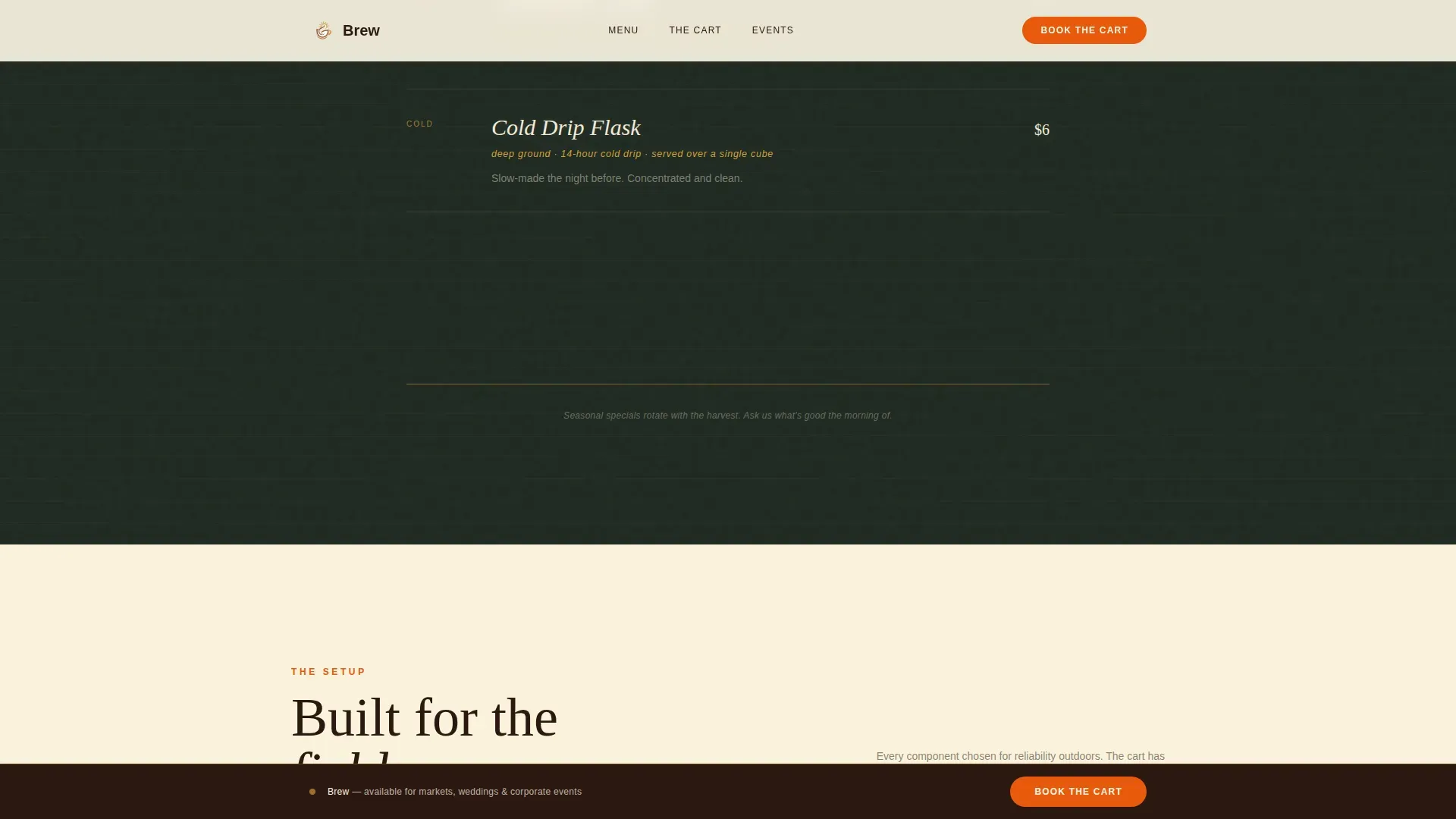 Pastoral Calm Mobile Coffee Cart Landing Page Template