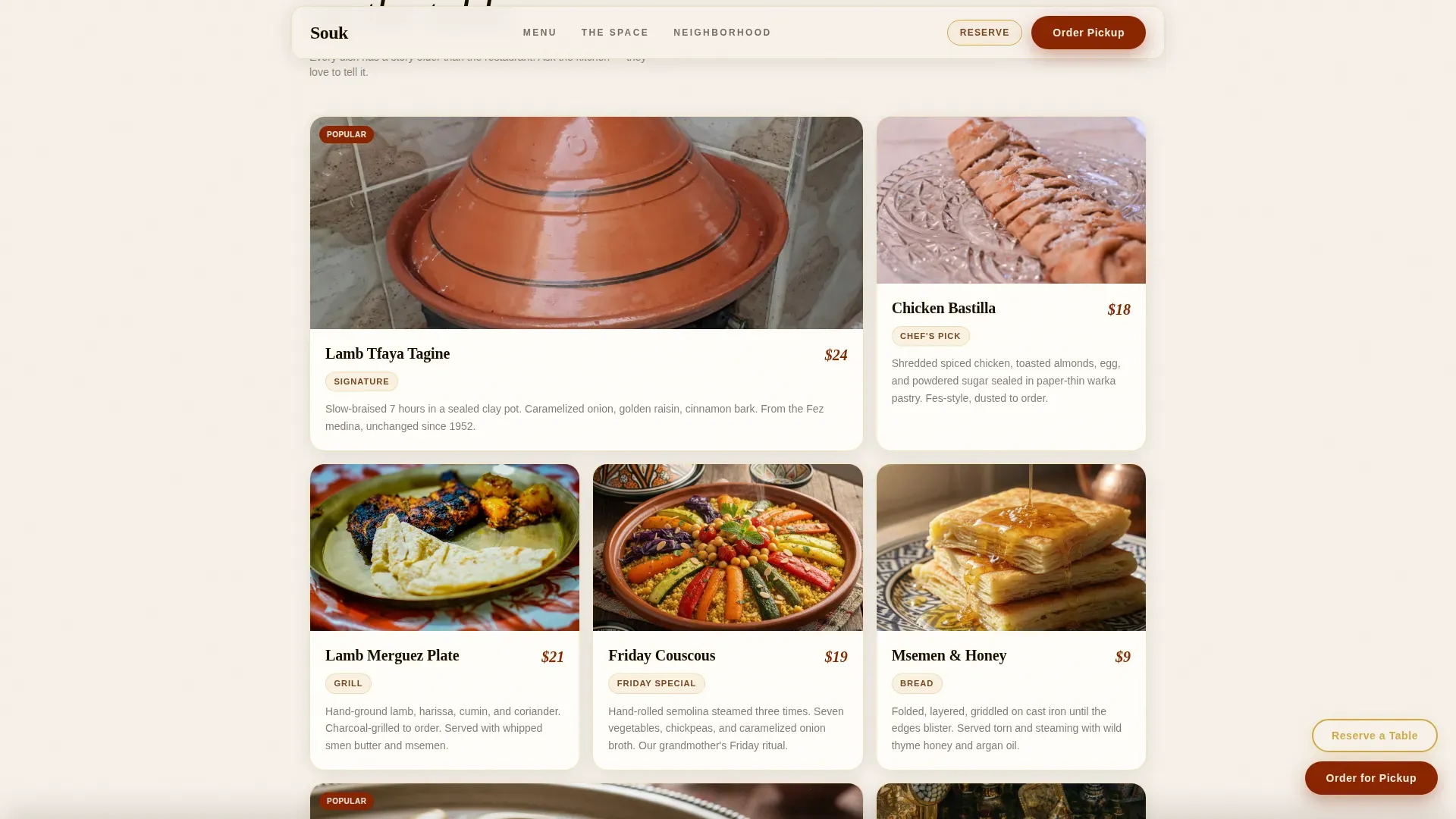 Neo-Retro Moroccan Casual Dining Landing Page Template