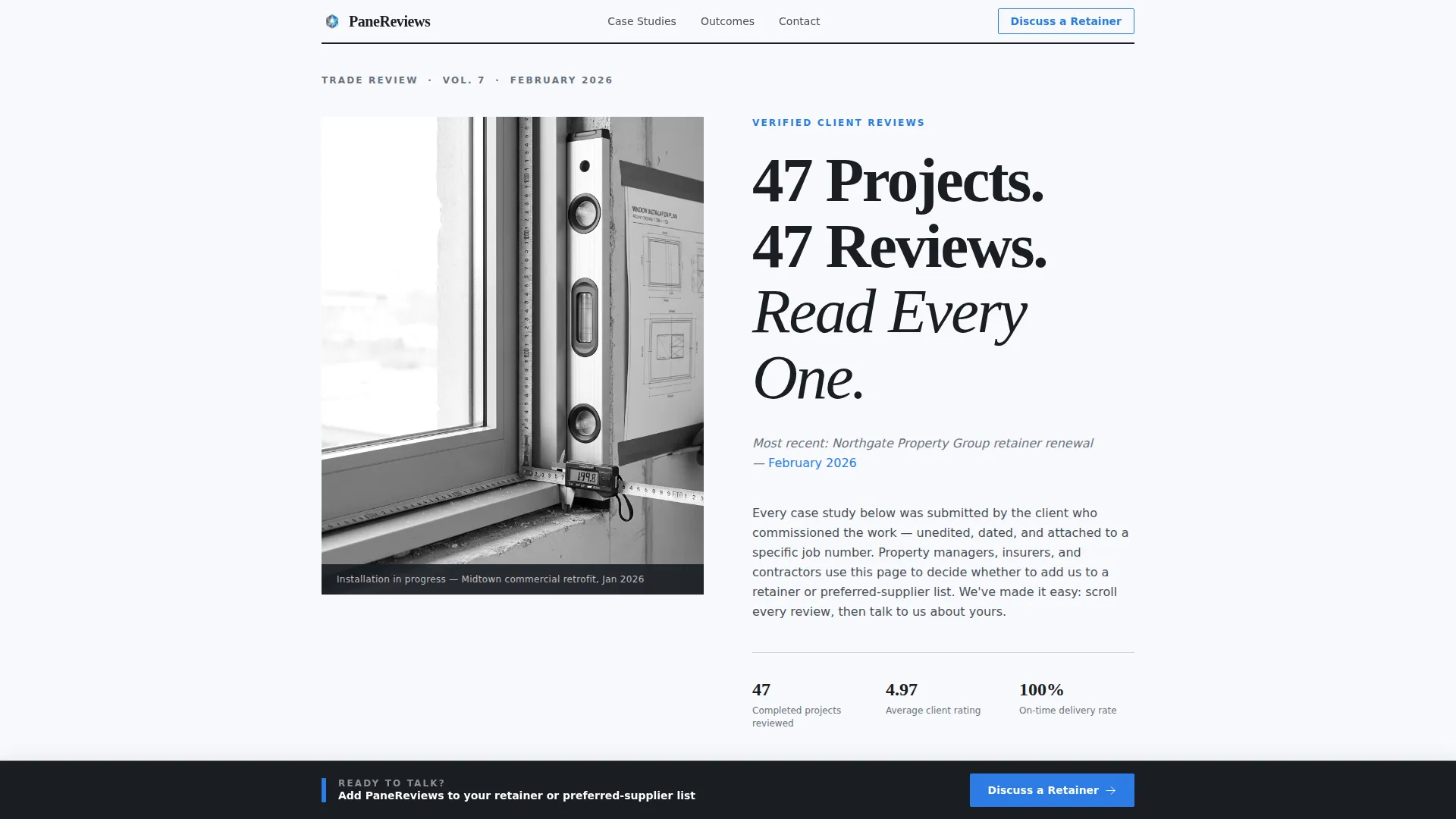 Glazier Reviews & Testimonials Landing Page Template