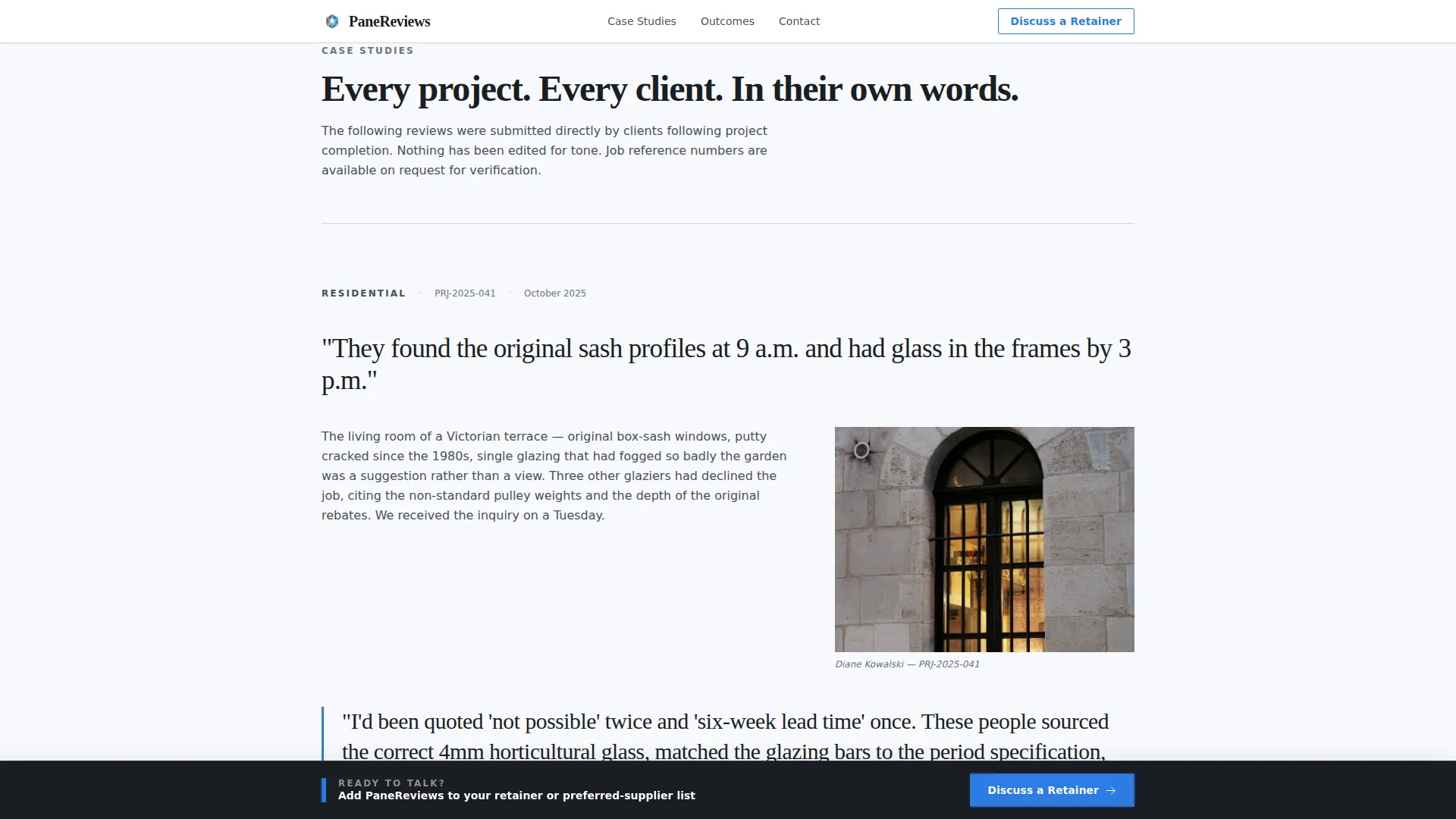 Glazier Reviews & Testimonials Landing Page Template