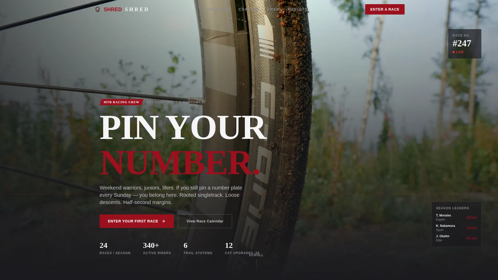 Competitive Mountain Biking Event Registration Landing Page
