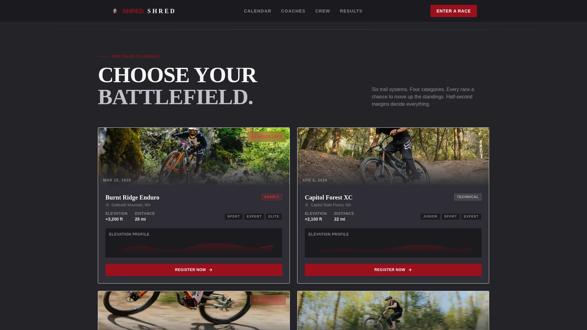Competitive Mountain Biking Event Registration Landing Page