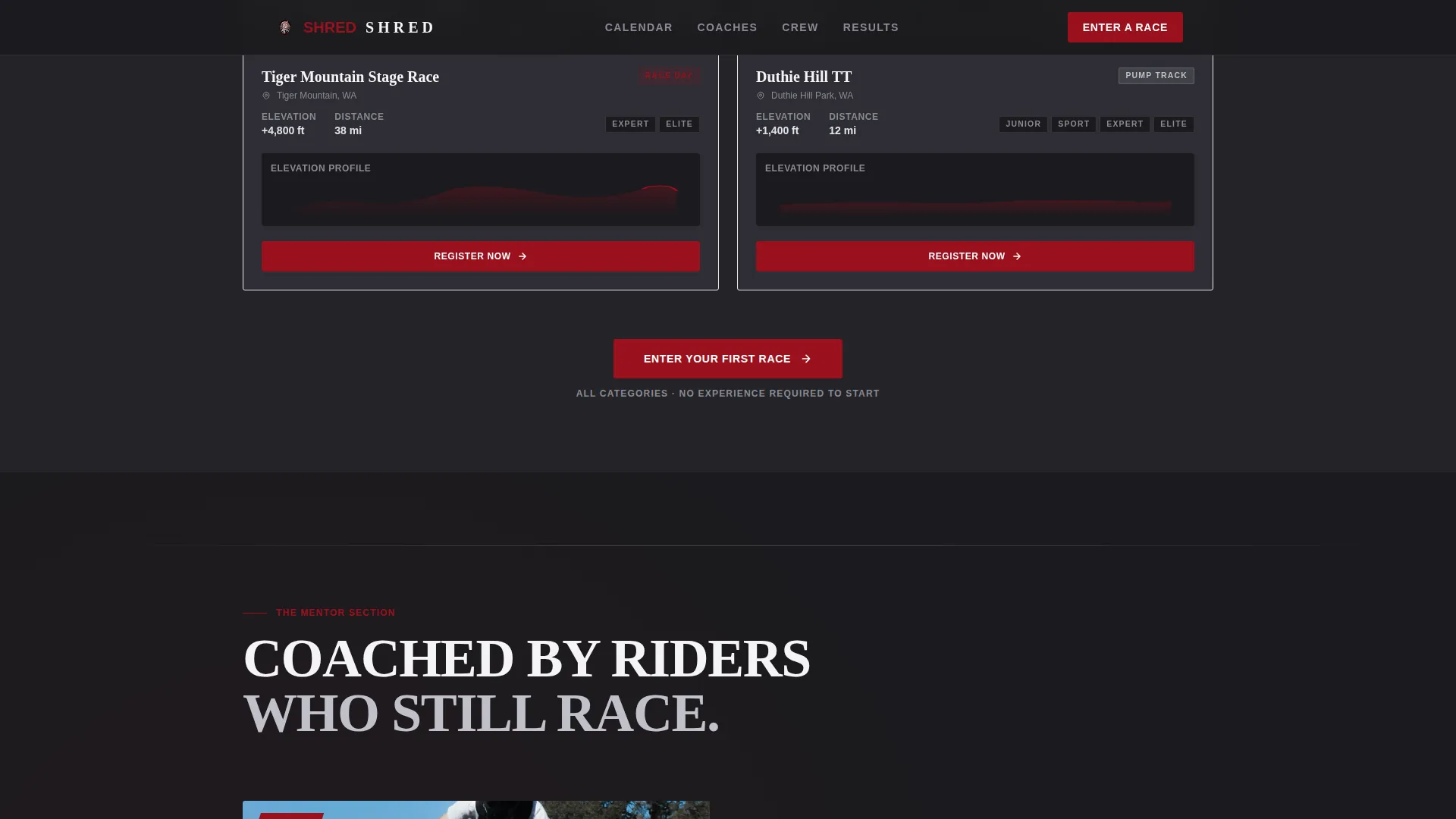 Competitive Mountain Biking Event Registration Landing Page