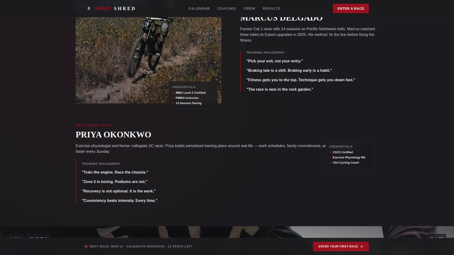 Competitive Mountain Biking Event Registration Landing Page
