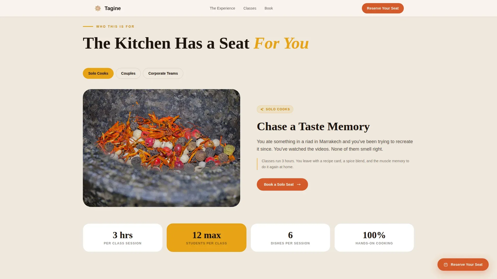 Moroccan Cooking Class Landing Page Template