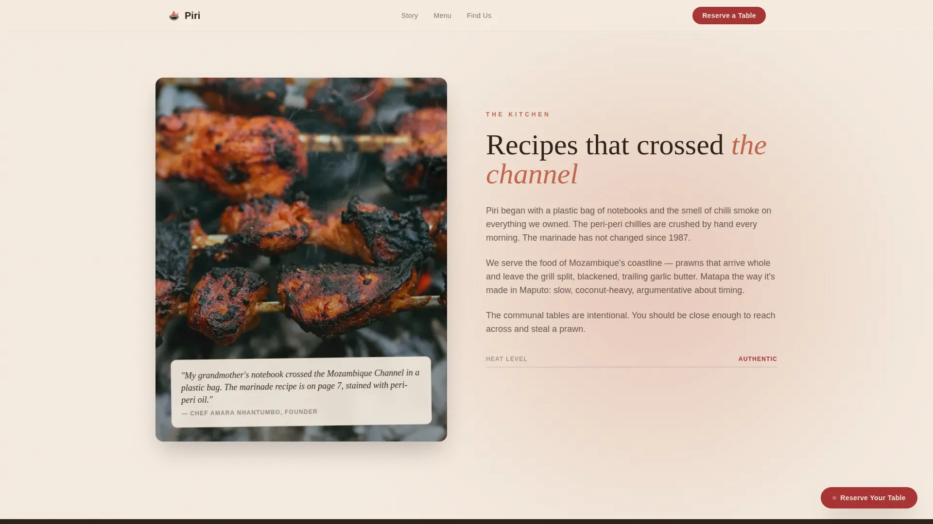 Mozambican Restaurant Landing Page Template