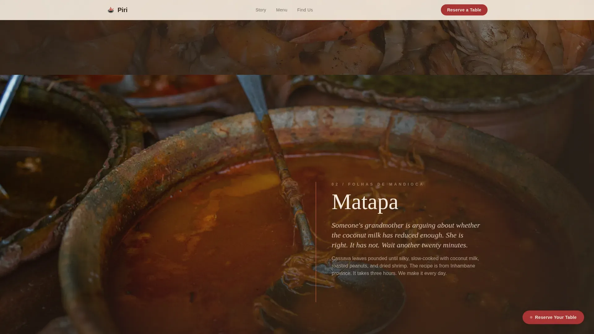 Mozambican Restaurant Landing Page Template