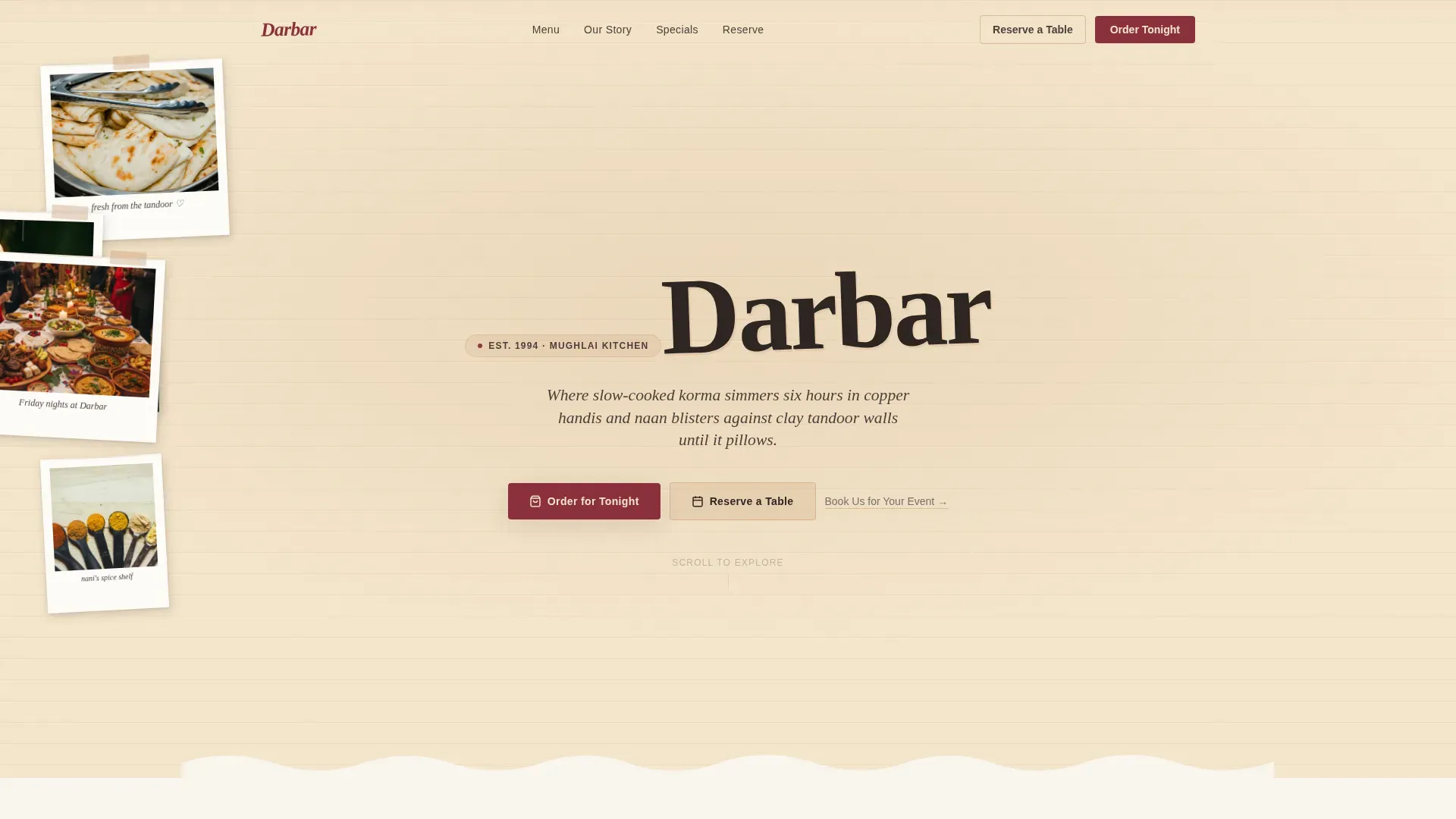 Mughlai Restaurant Landing Page Template | Warm Artisan