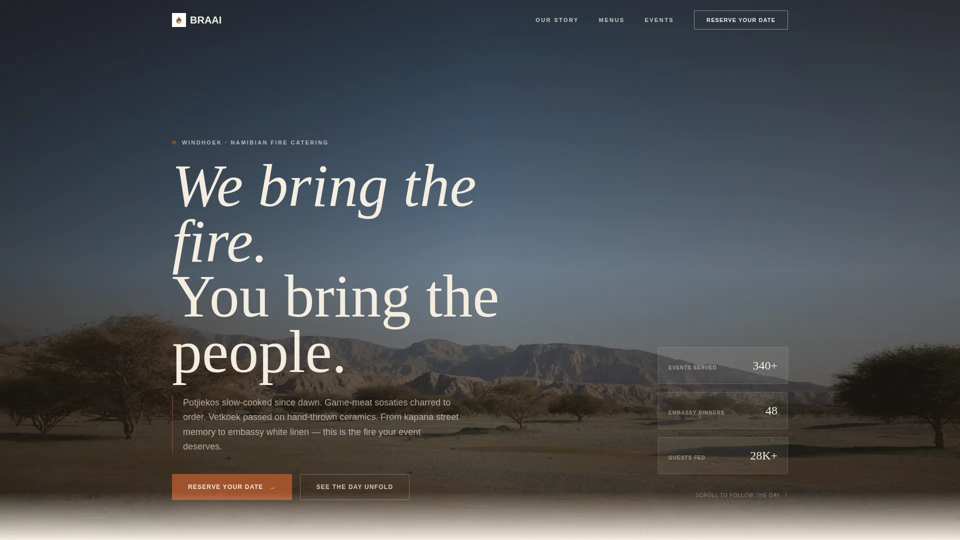 Luxe Namibian Catering Booking Landing Page Template