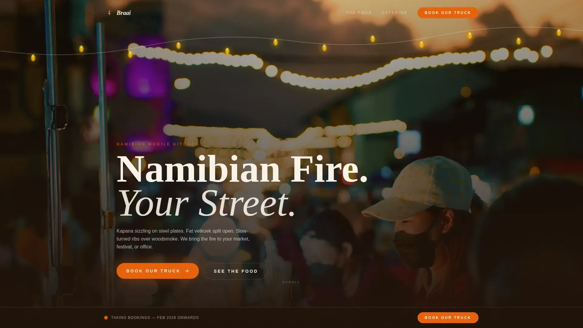 Namibian Fire Street Food Truck Landing Page Template