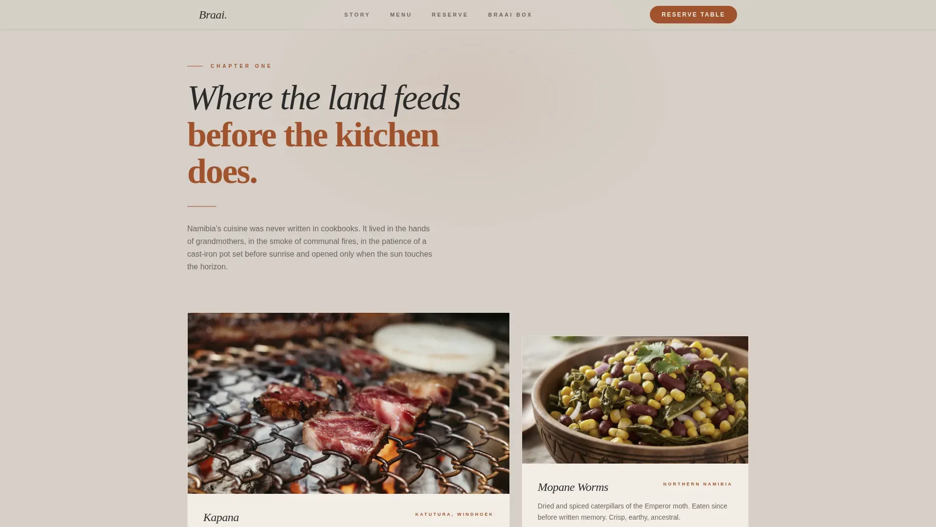 Smoky Namibian Restaurant Landing Page Template