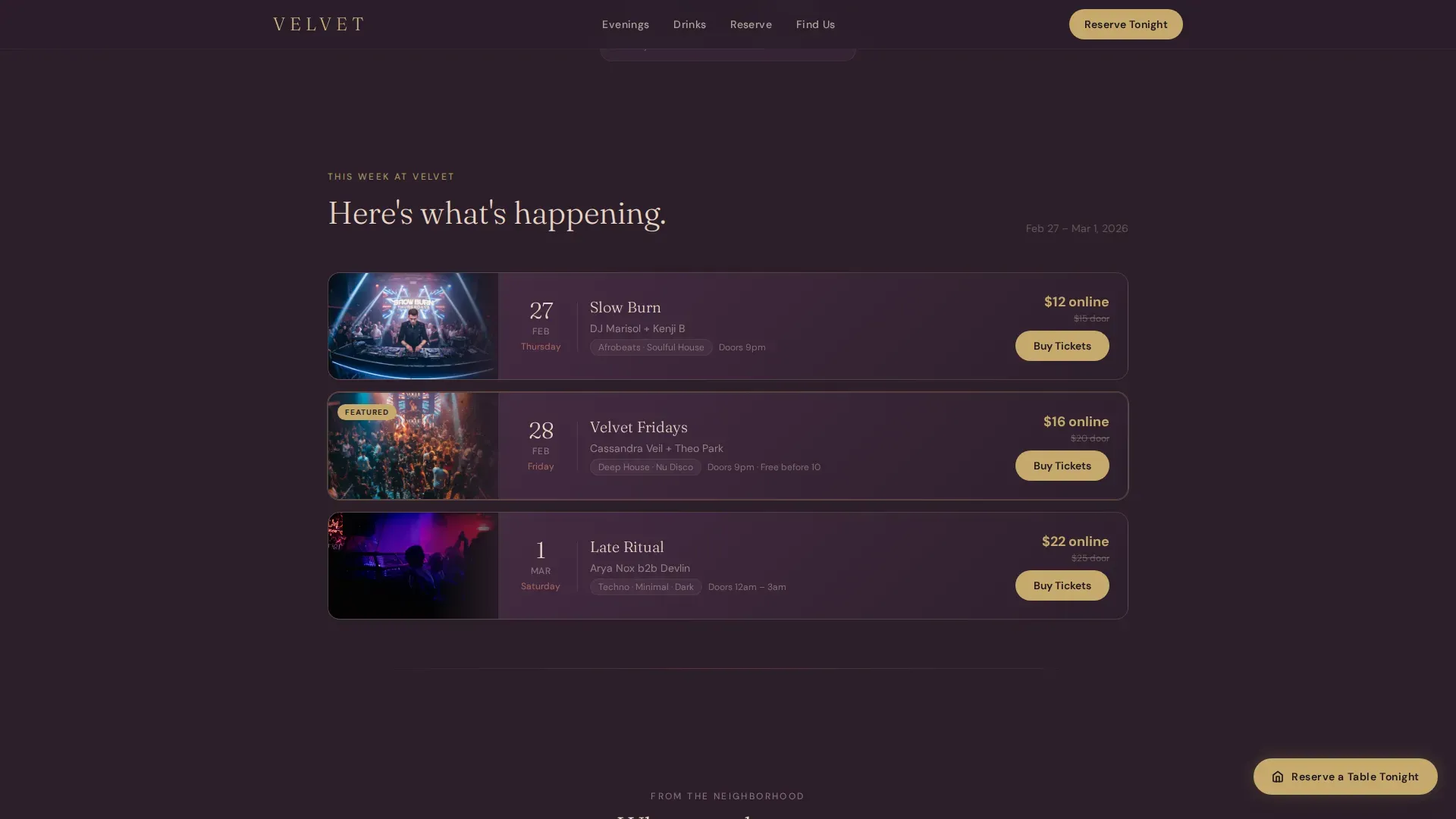 Neighborhood Nightclub & Lounge Reservation Website Template