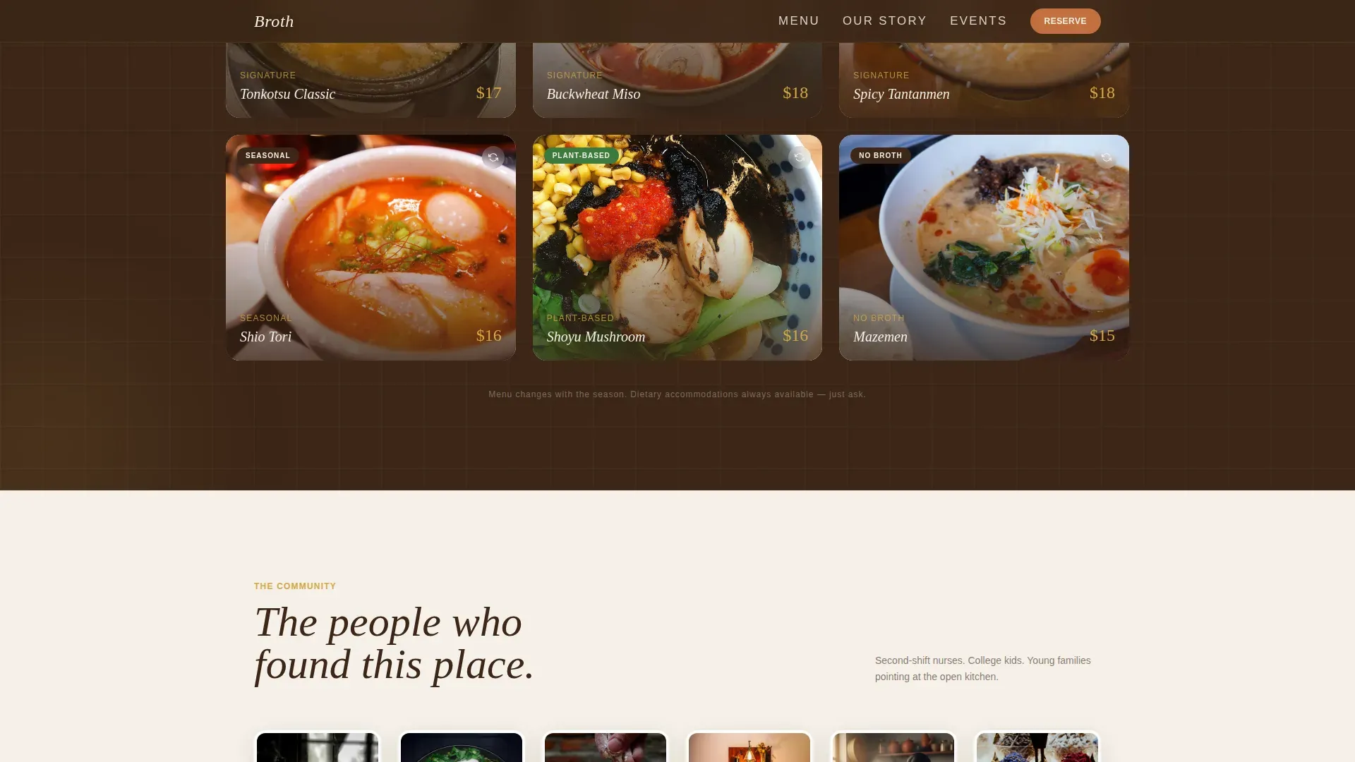 Agrarian Ramen Bar Event Registration Landing Page Template