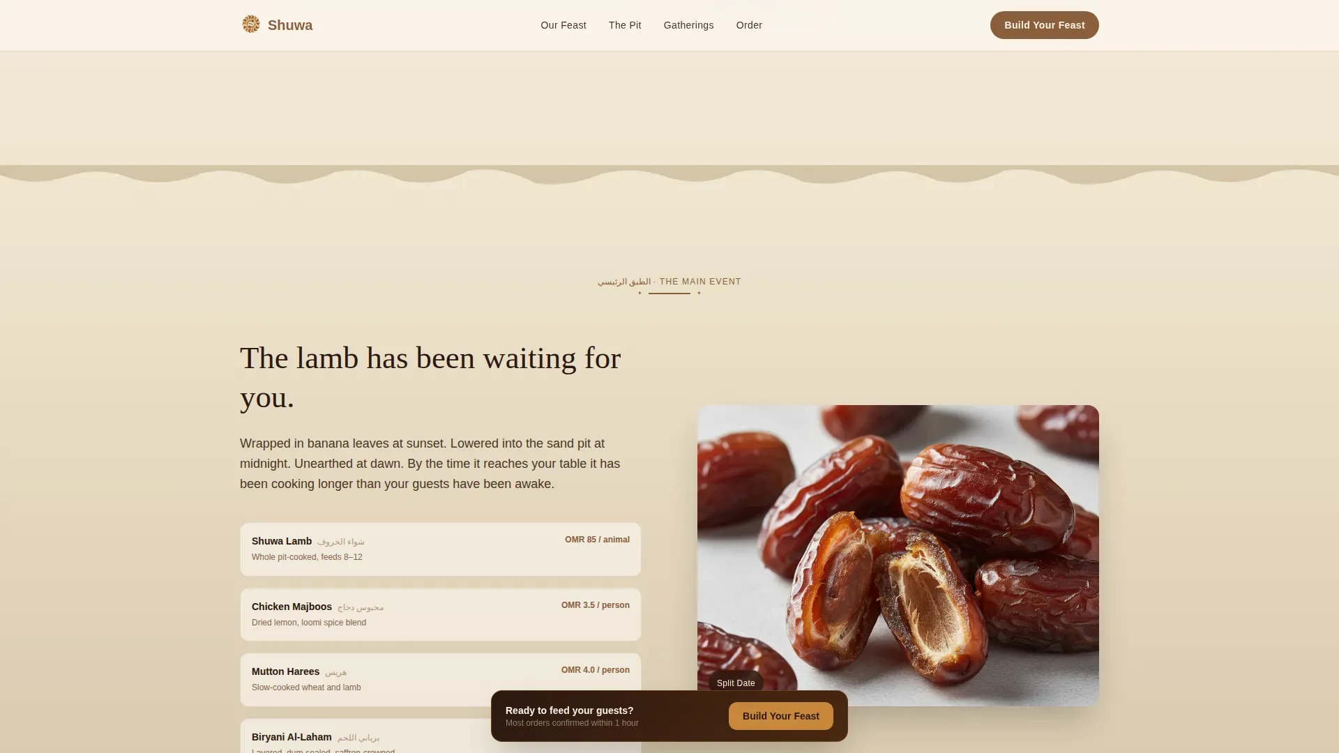 Omani Catering Landing Page Template | Warm Stone