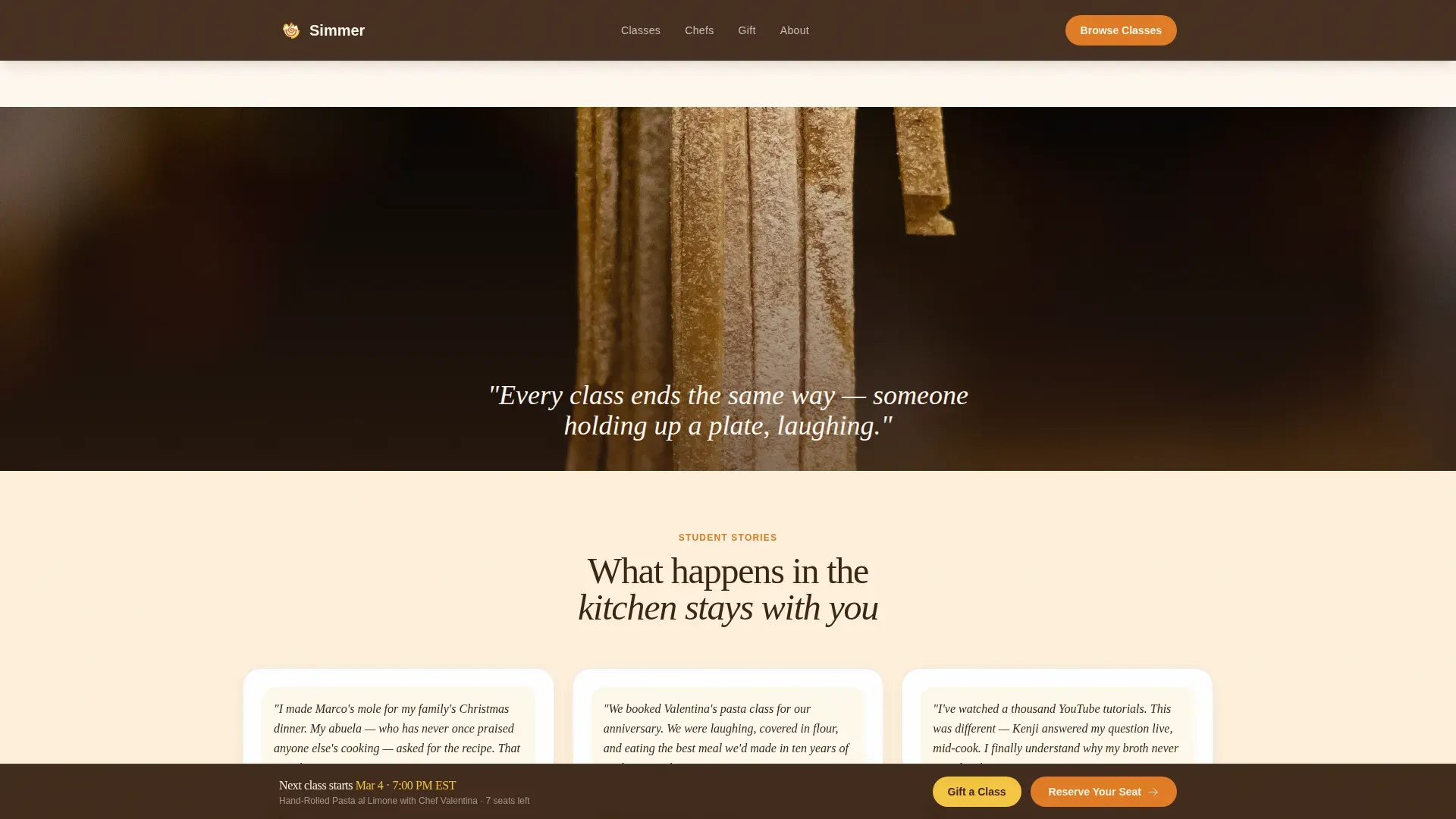 Warm Artisan Live Cooking Class Landing Page Template