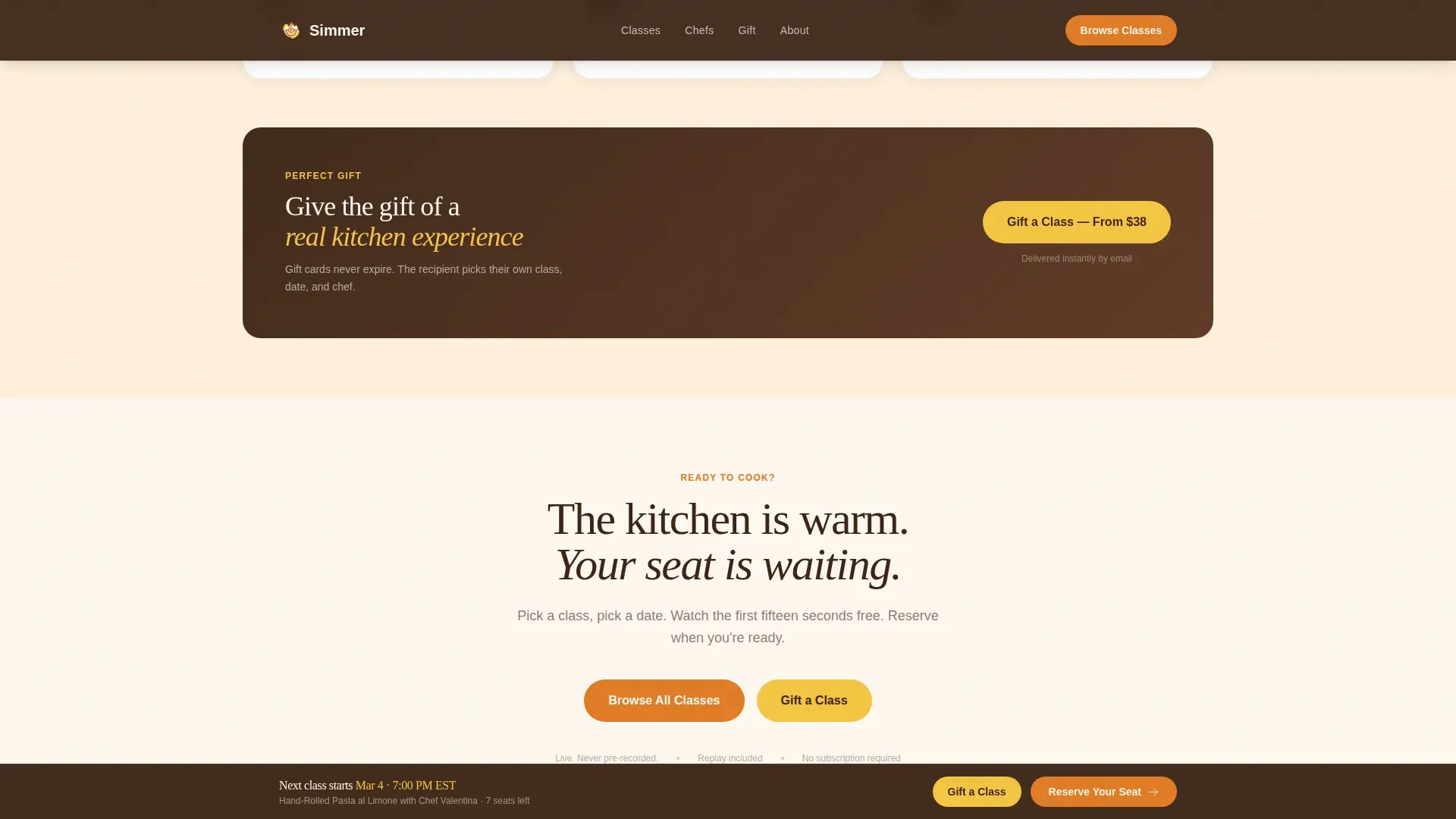 Warm Artisan Live Cooking Class Landing Page Template