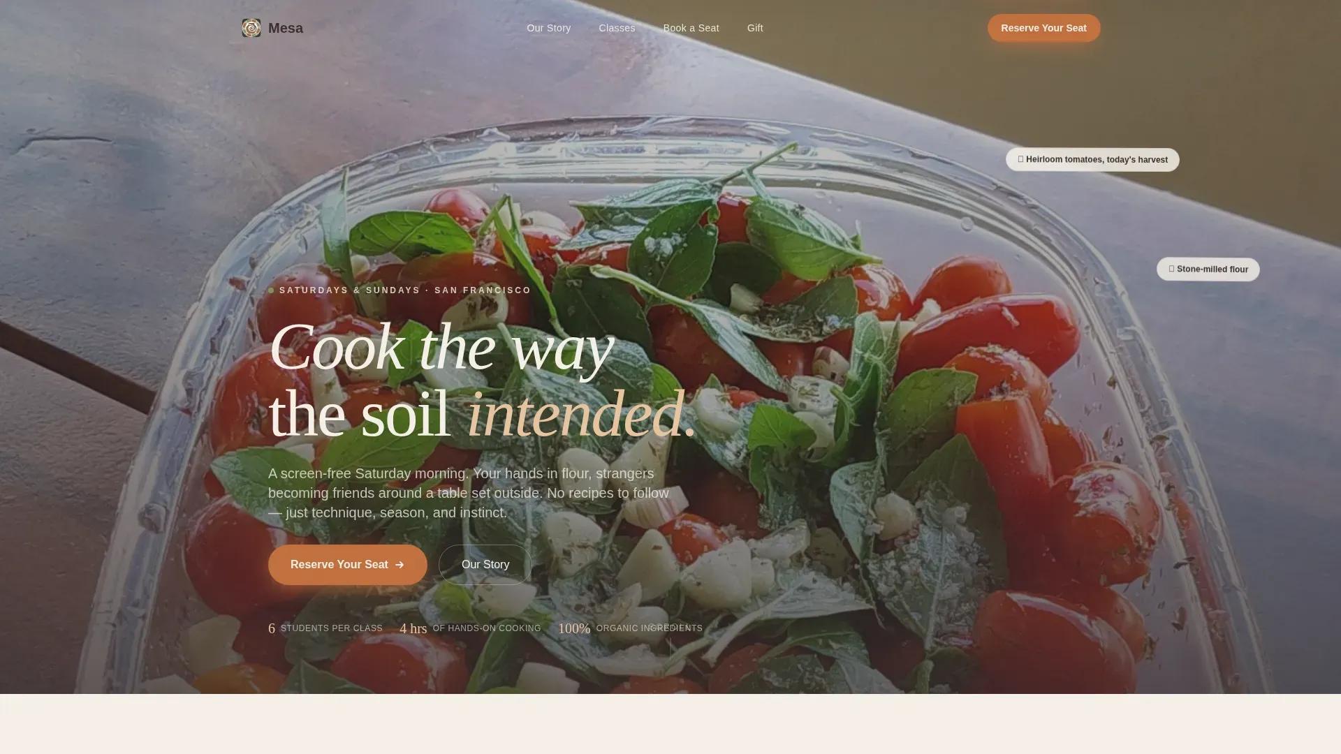 Organic Cooking Class Landing Page Template | Pastoral Calm