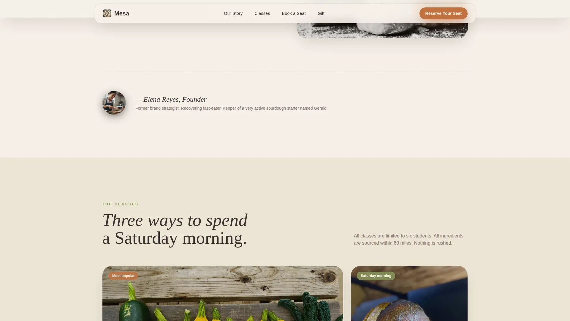 Organic Cooking Class Landing Page Template | Pastoral Calm