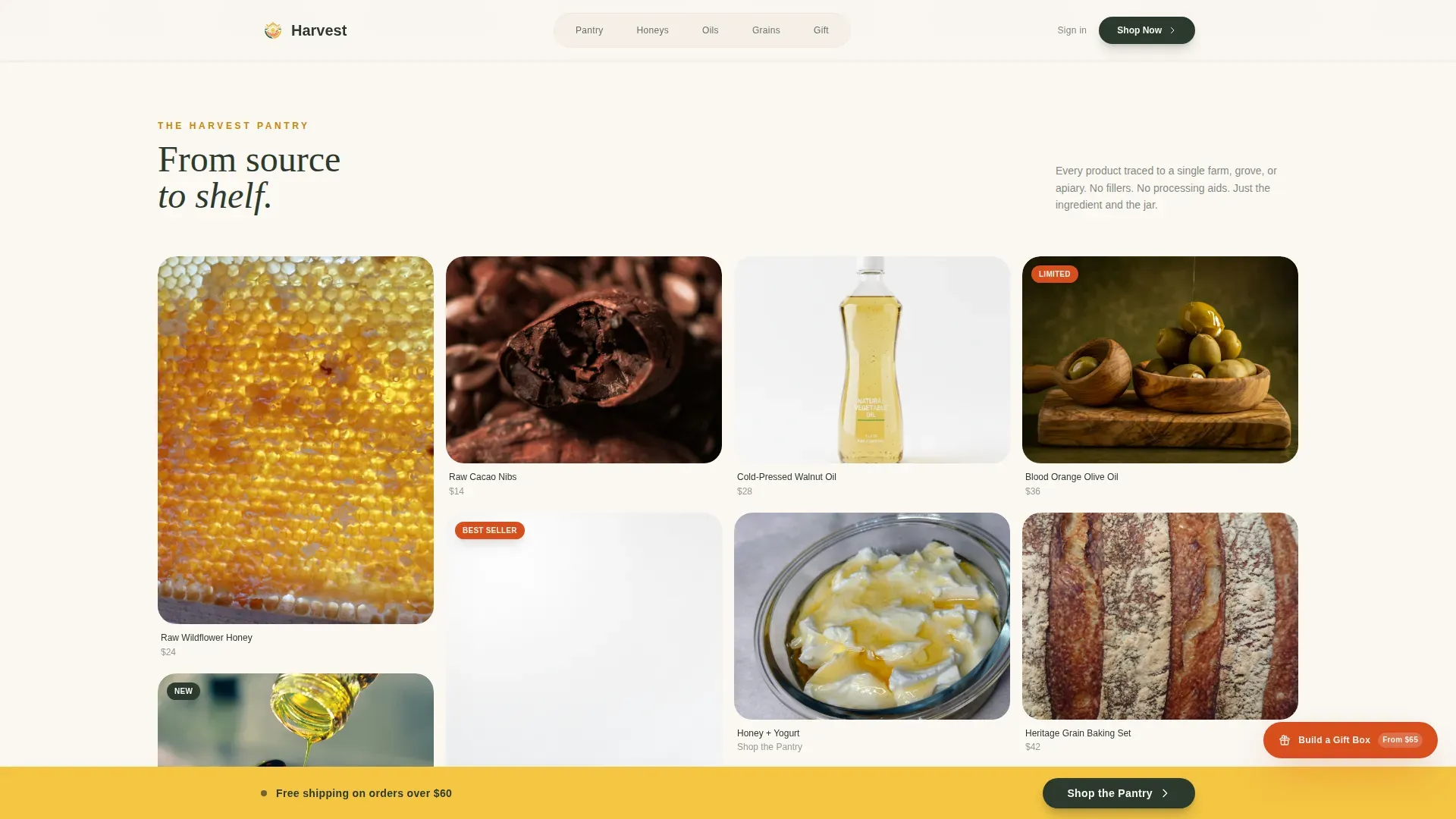 Luxe Minimal Organic Food Brand Landing Page Template