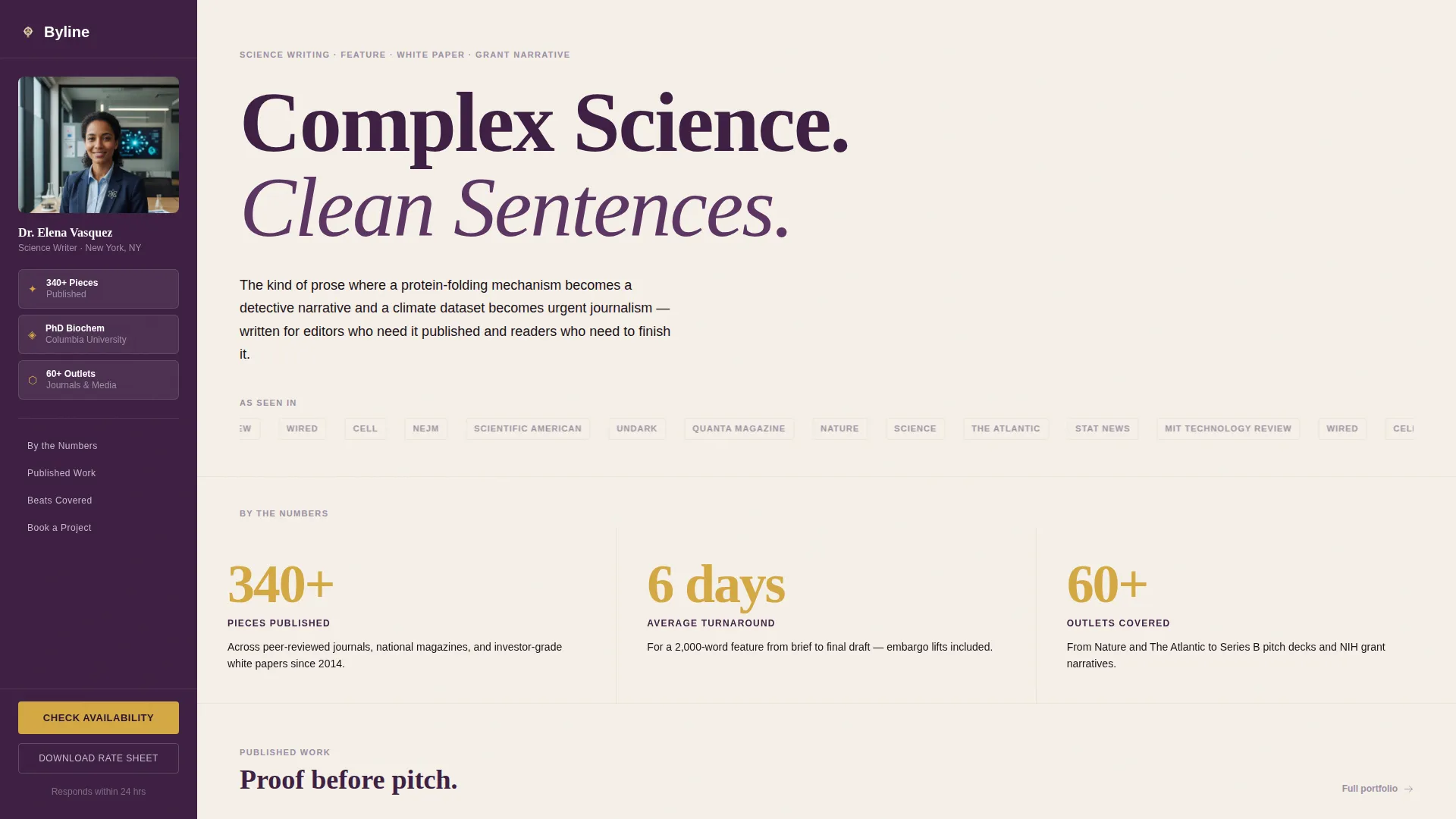 Science Writer Booking Landing Page Template