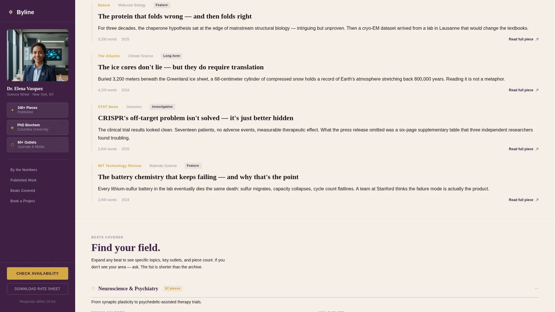 Science Writer Booking Landing Page Template
