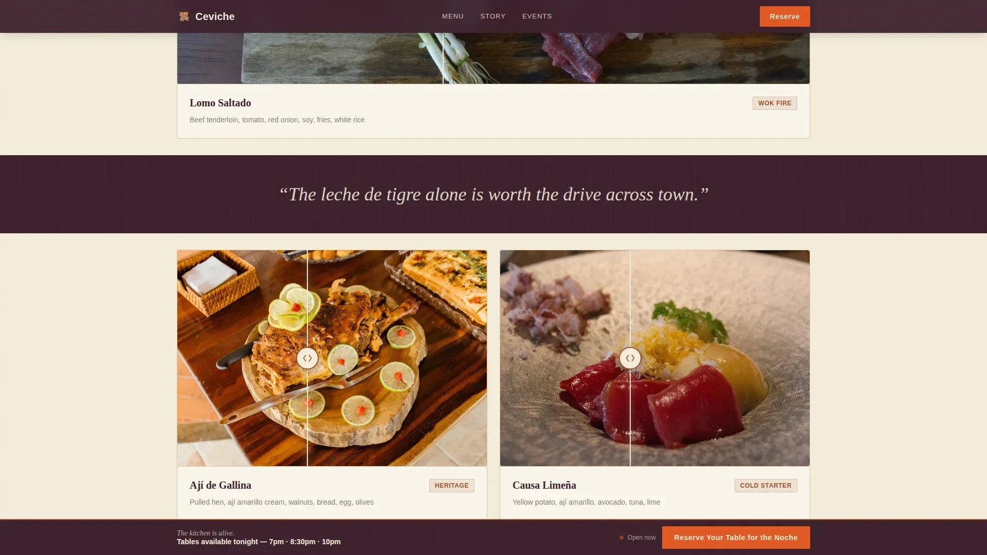 Premium Peruvian Restaurant Landing Page Template