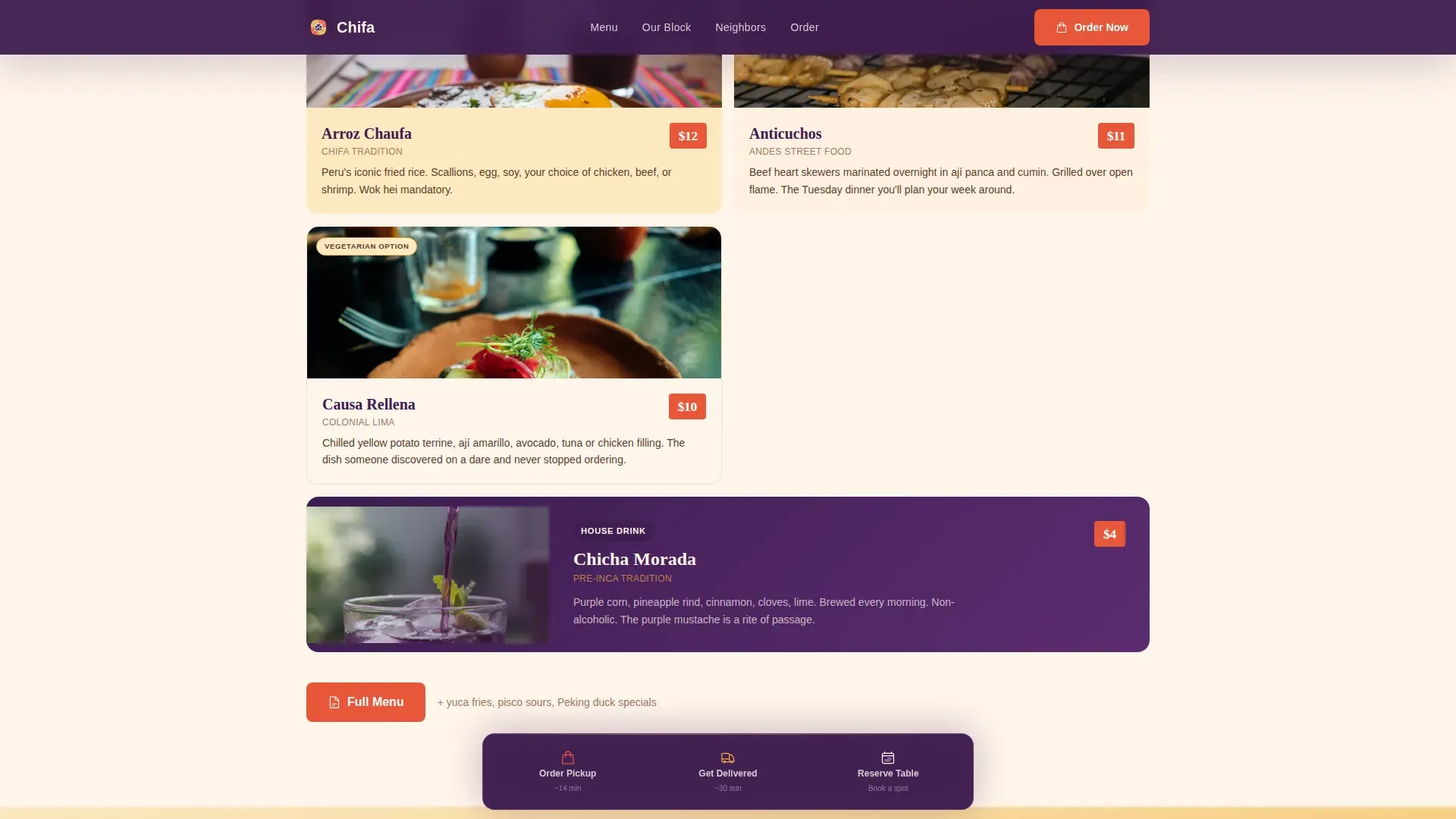 Artisanal Peruvian Bistro Landing Page Template