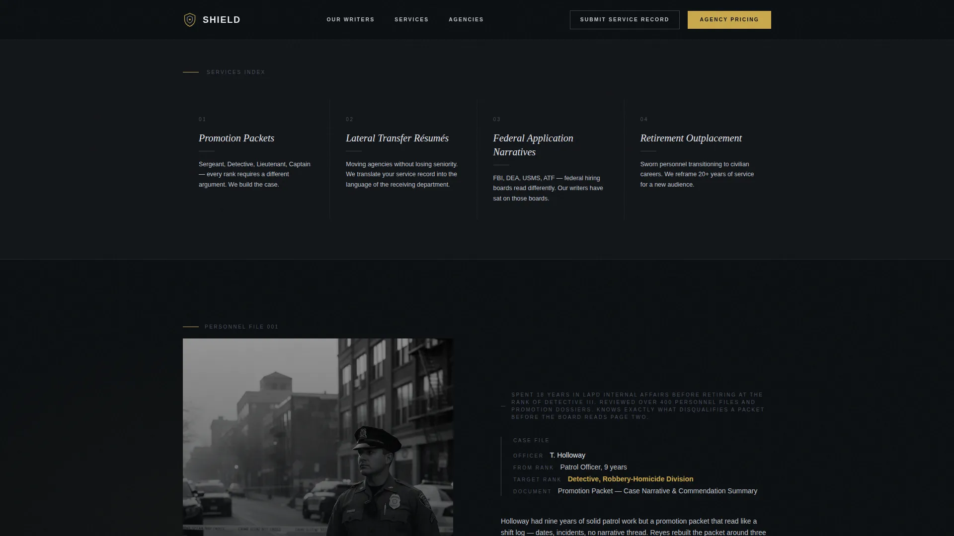 Police Officer Professional Résumé Landing Page