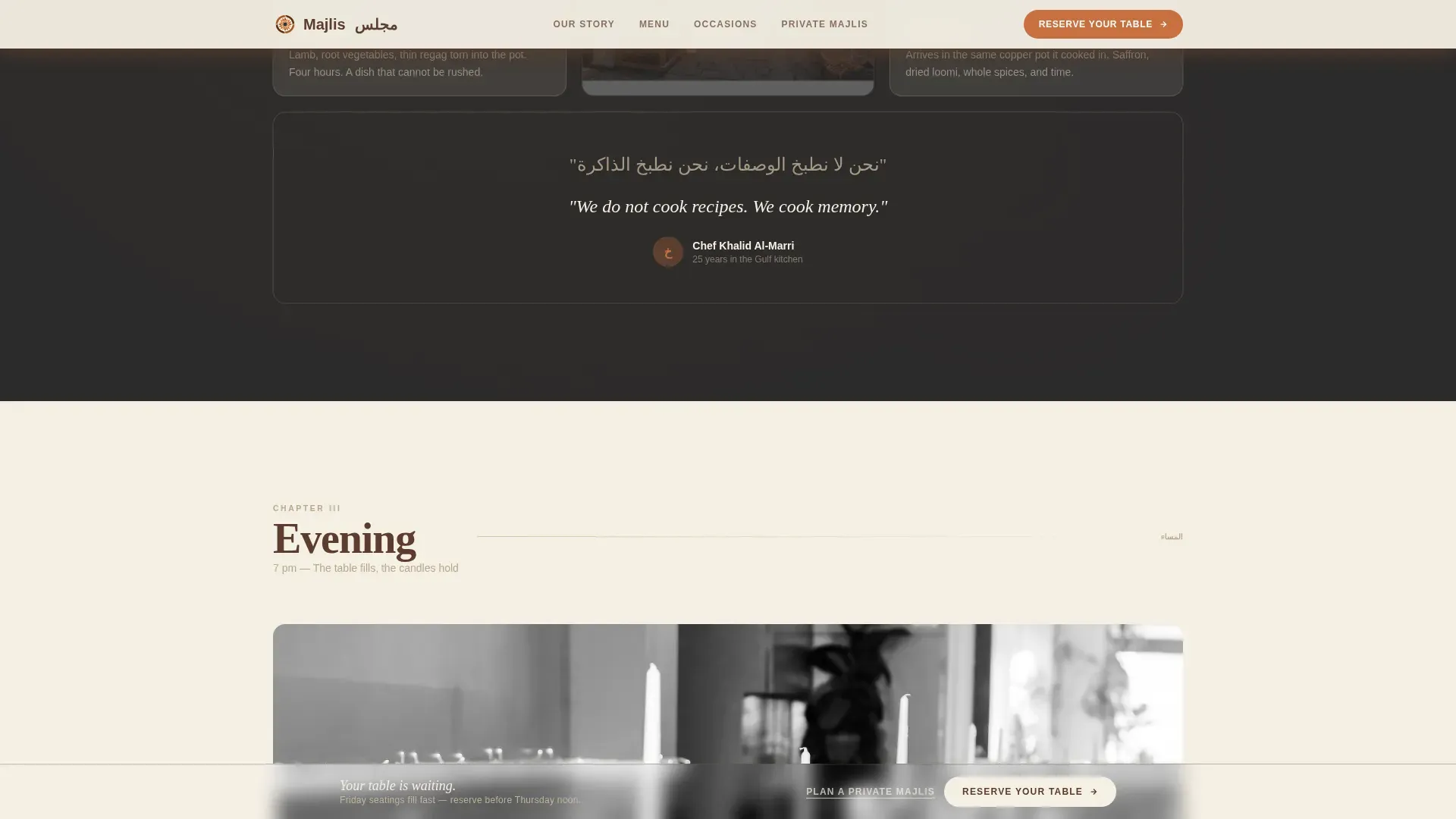 Warm Artisan Qatari Restaurant Landing Page Template