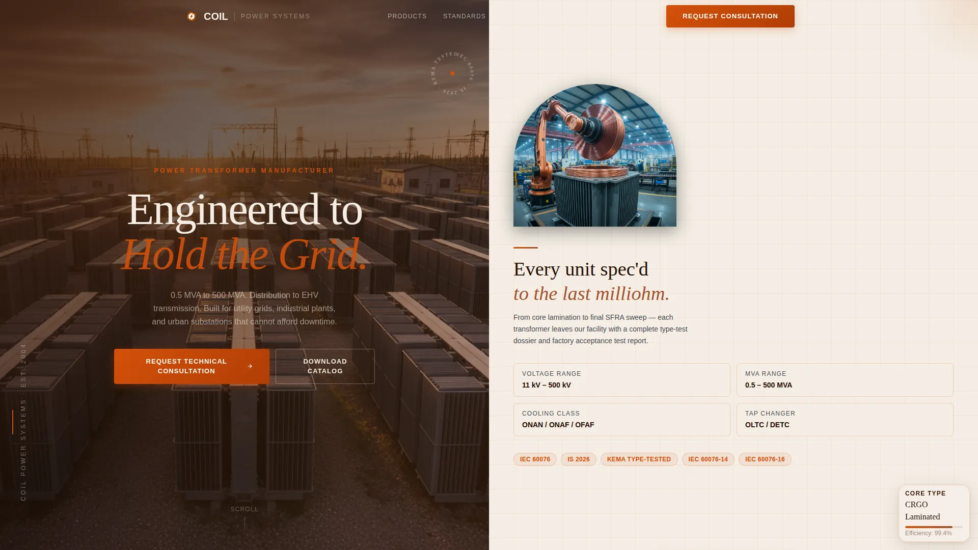 Authoritative Electrical Transformer Landing Page Template