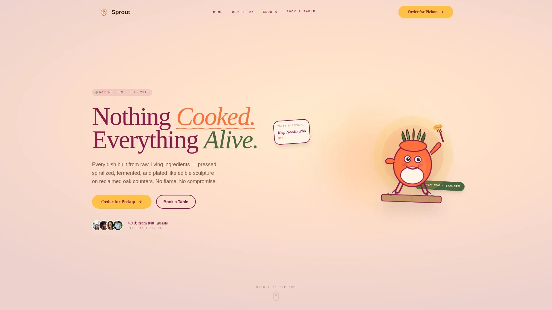 Neo-Retro Raw Food Restaurant Landing Page Template