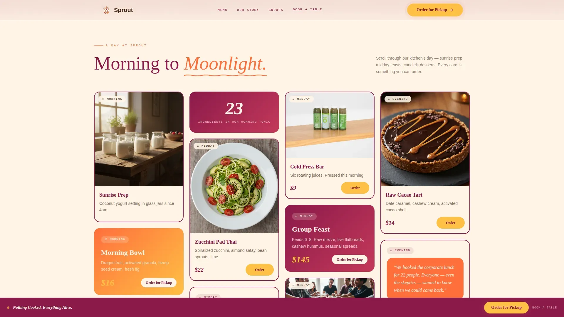 Neo-Retro Raw Food Restaurant Landing Page Template