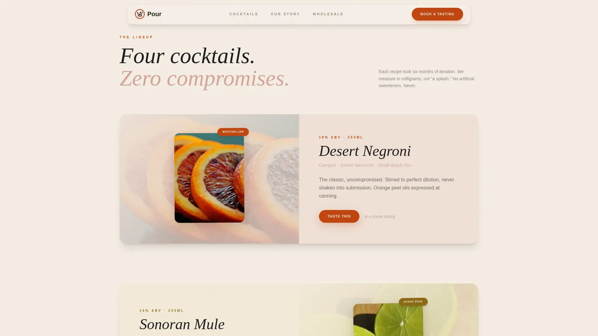 Craft Cocktail Tasting Booking Landing Page Template