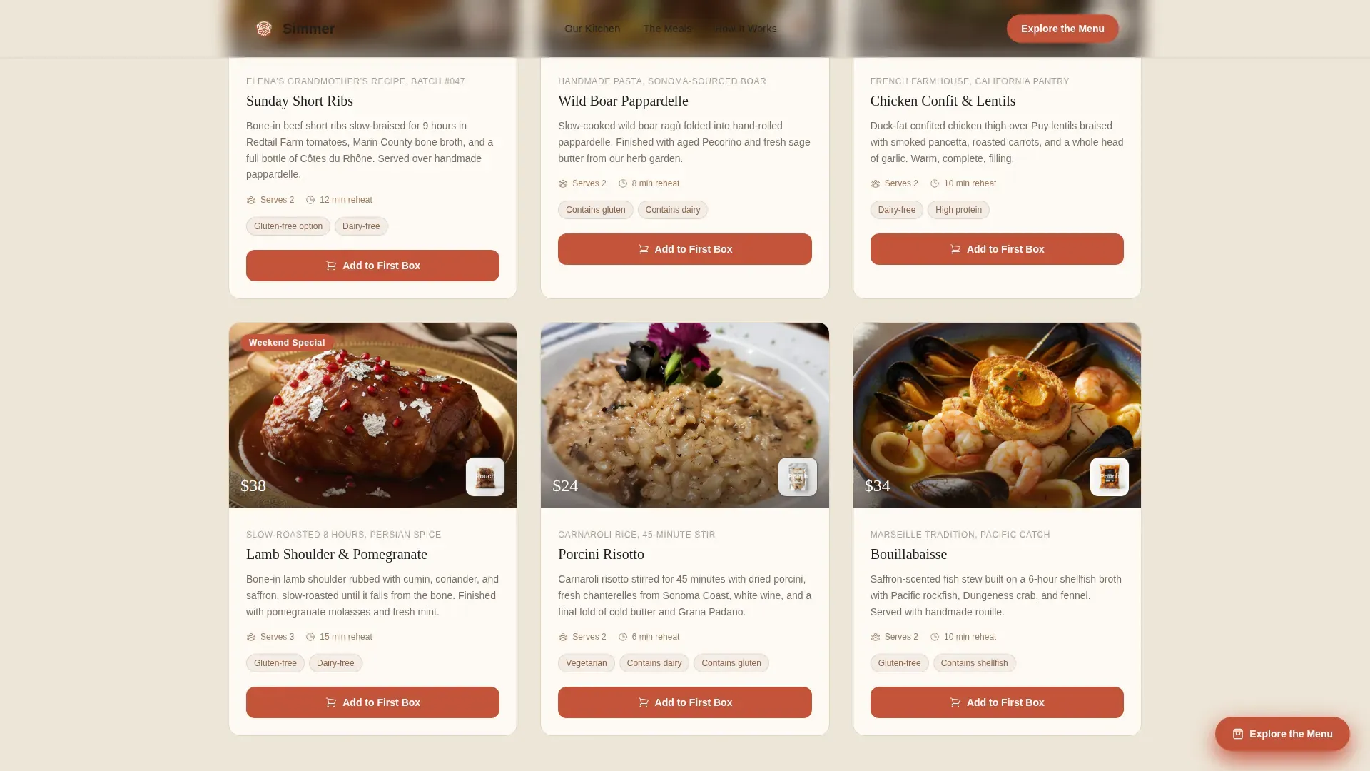 Haute Craft Ready-to-Eat Brand Landing Page Template
