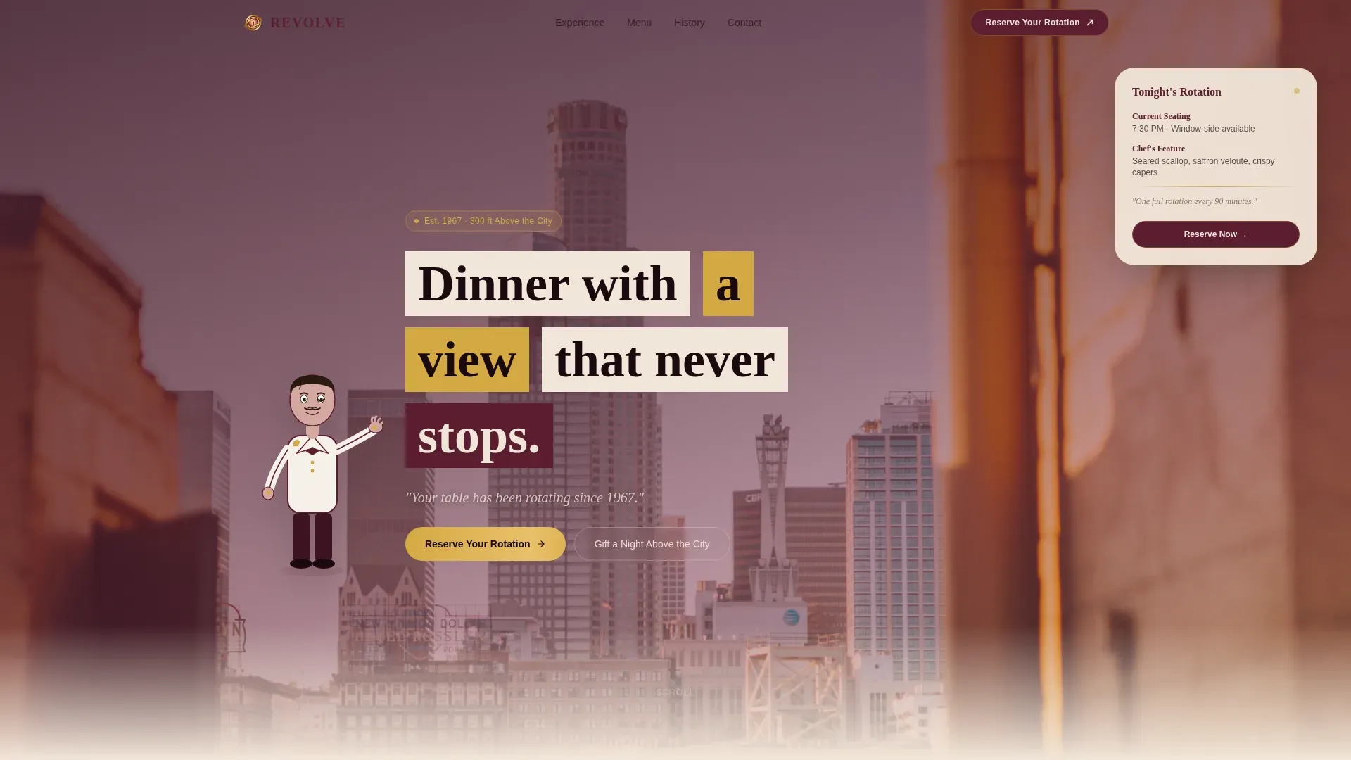 Neo-Retro Rooftop Dining Booking Landing Page Template