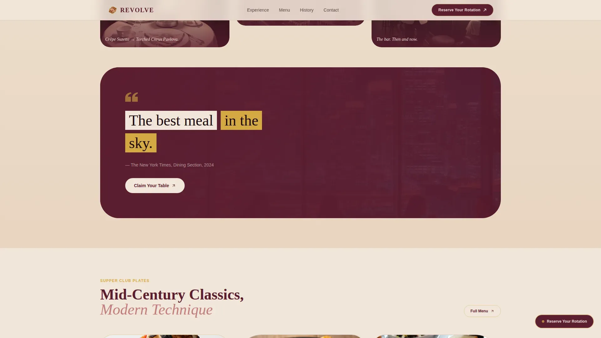 Neo-Retro Rooftop Dining Booking Landing Page Template