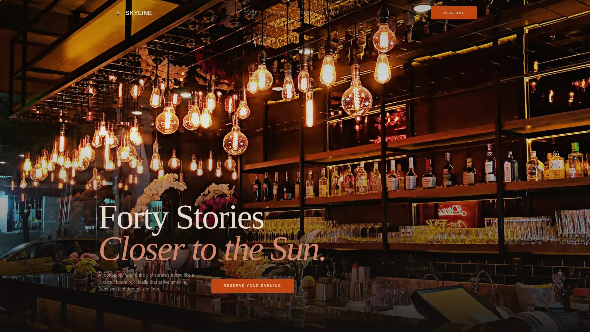 Rooftop Bar Sensory Experience & Booking Website Template