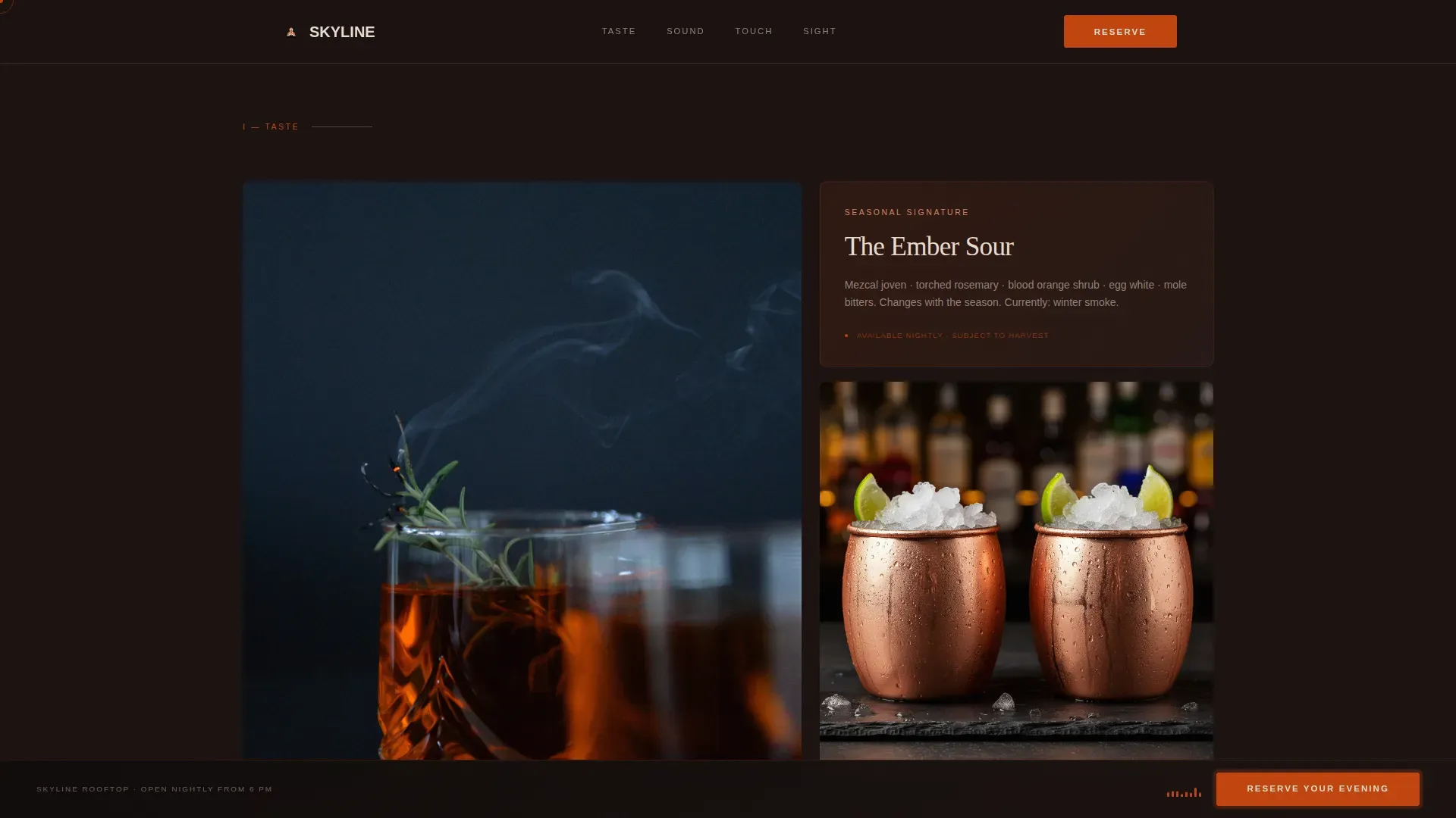 Rooftop Bar Sensory Experience & Booking Website Template