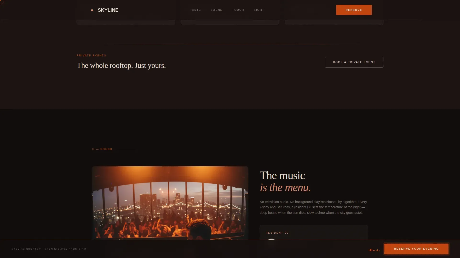 Rooftop Bar Sensory Experience & Booking Website Template