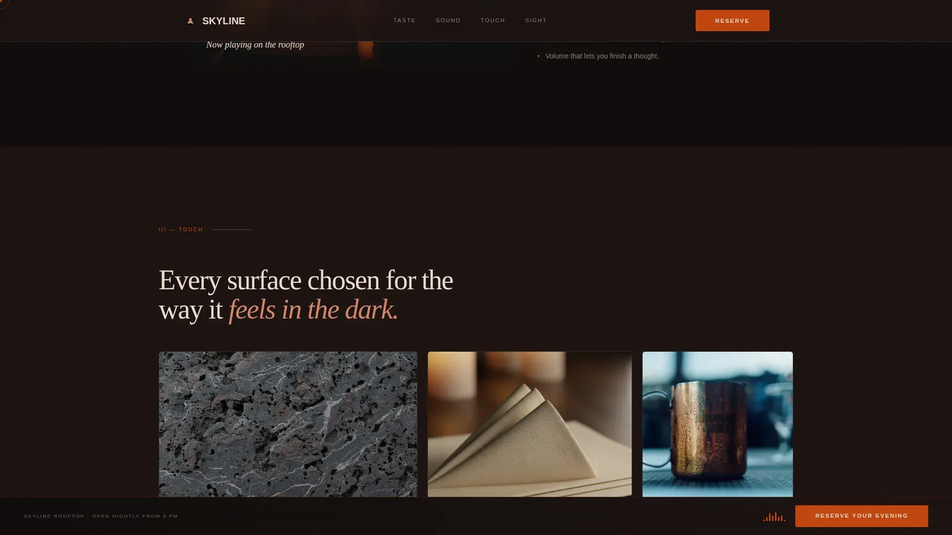 Rooftop Bar Sensory Experience & Booking Website Template