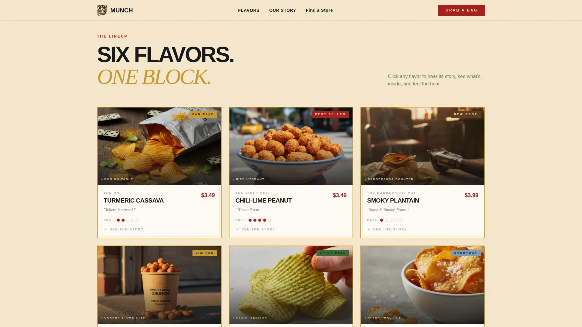 Snack Brand Landing Page Template, Bold Neighborhood Design