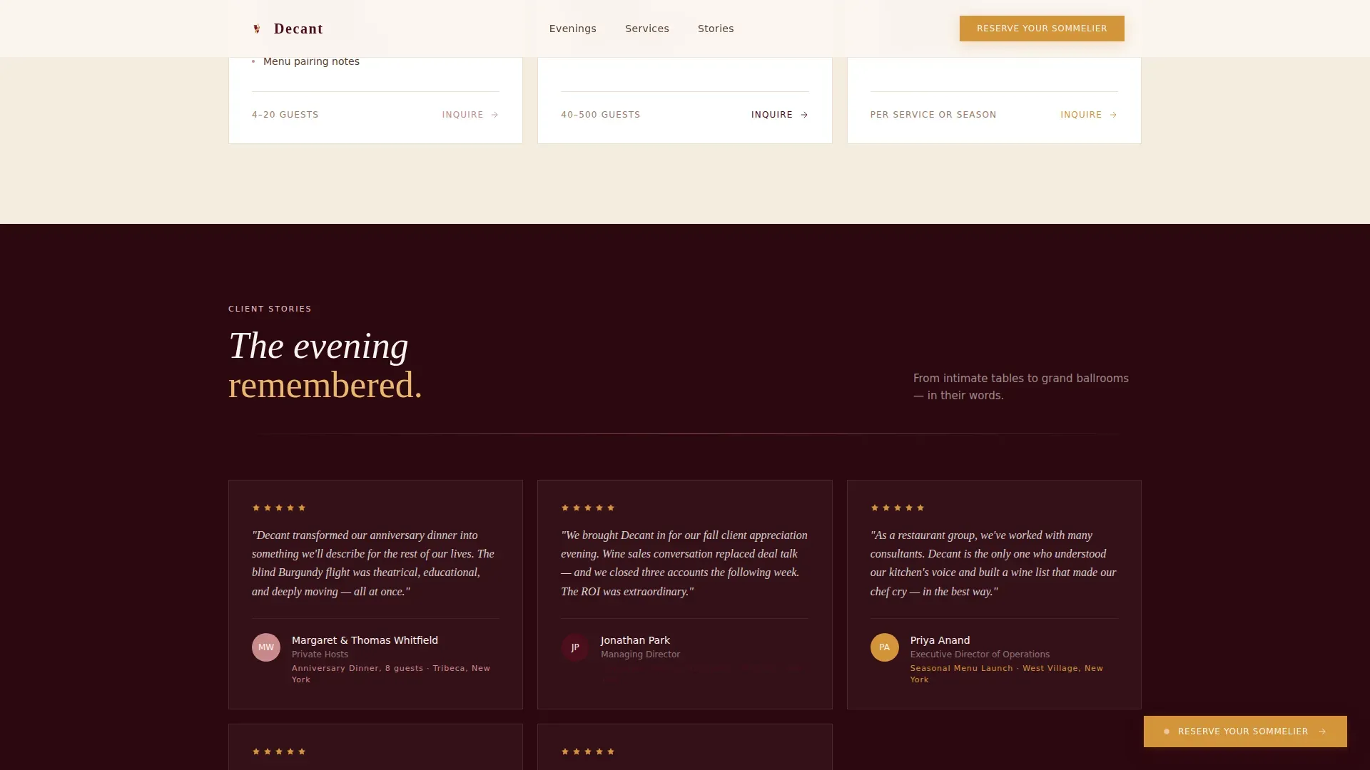 Luxe Sommelier Event Booking Landing Page Template