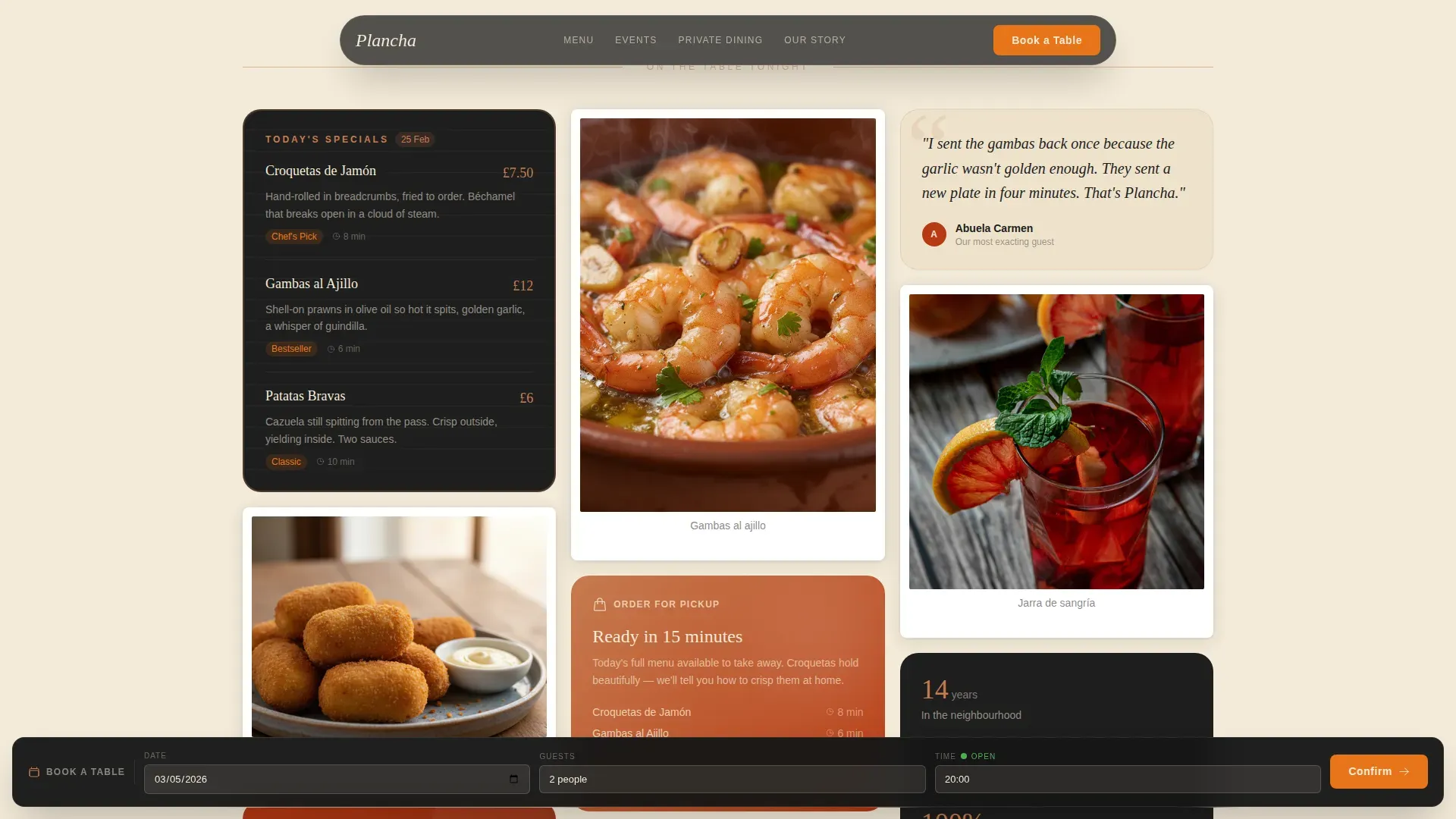 Spanish Dining Landing Page Template | Haute Craft