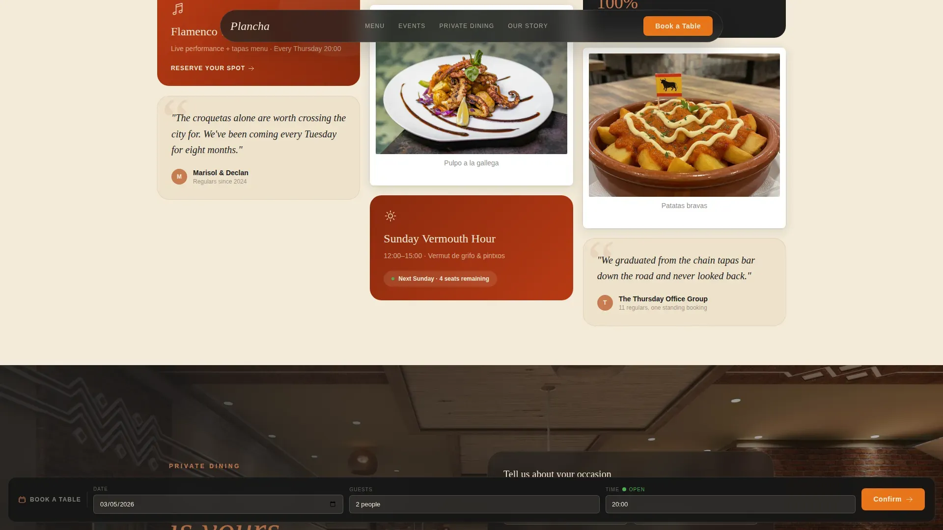 Spanish Dining Landing Page Template | Haute Craft
