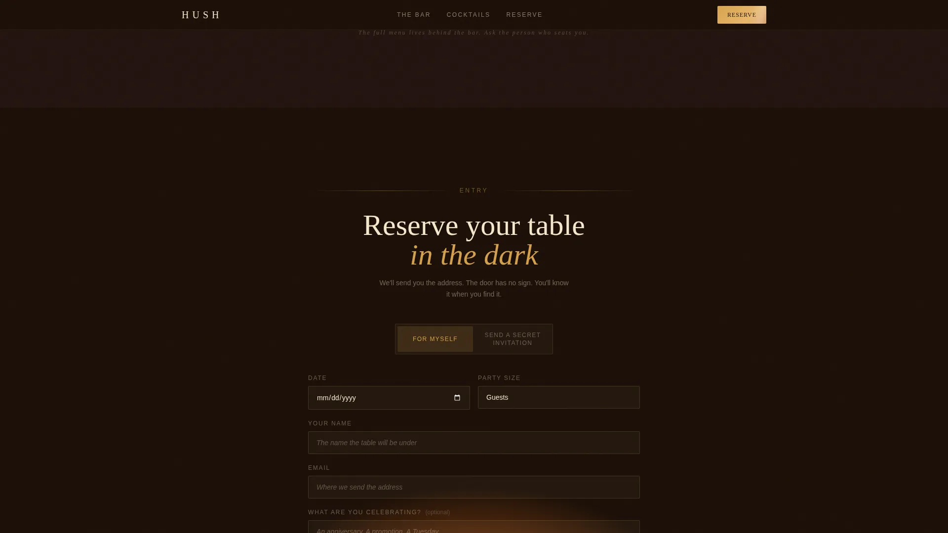 Speakeasy & Hidden Bar Secret Reservation Website Template